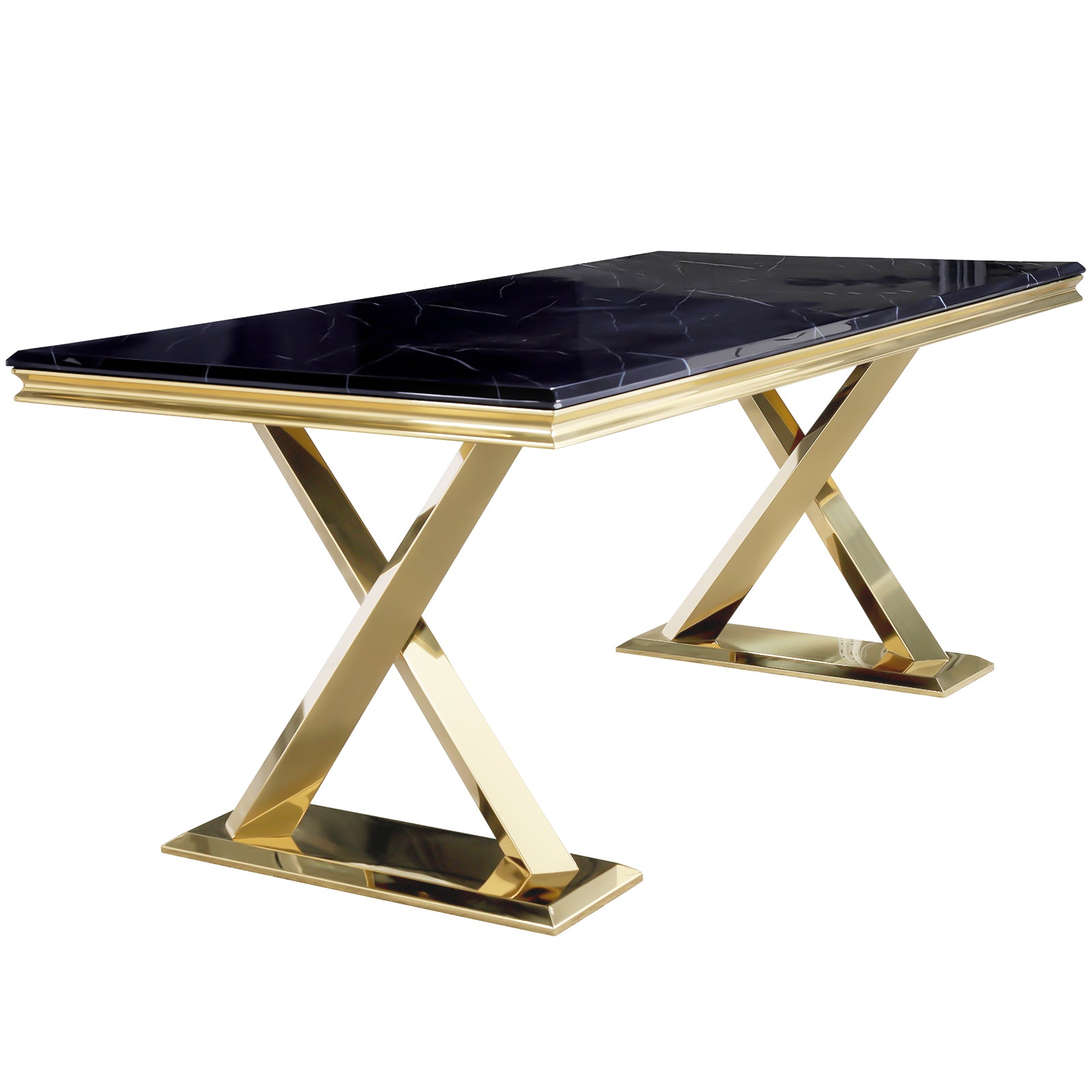 Black DIning table | 72" Rectangle Top |  Gold Metal X legs | T211