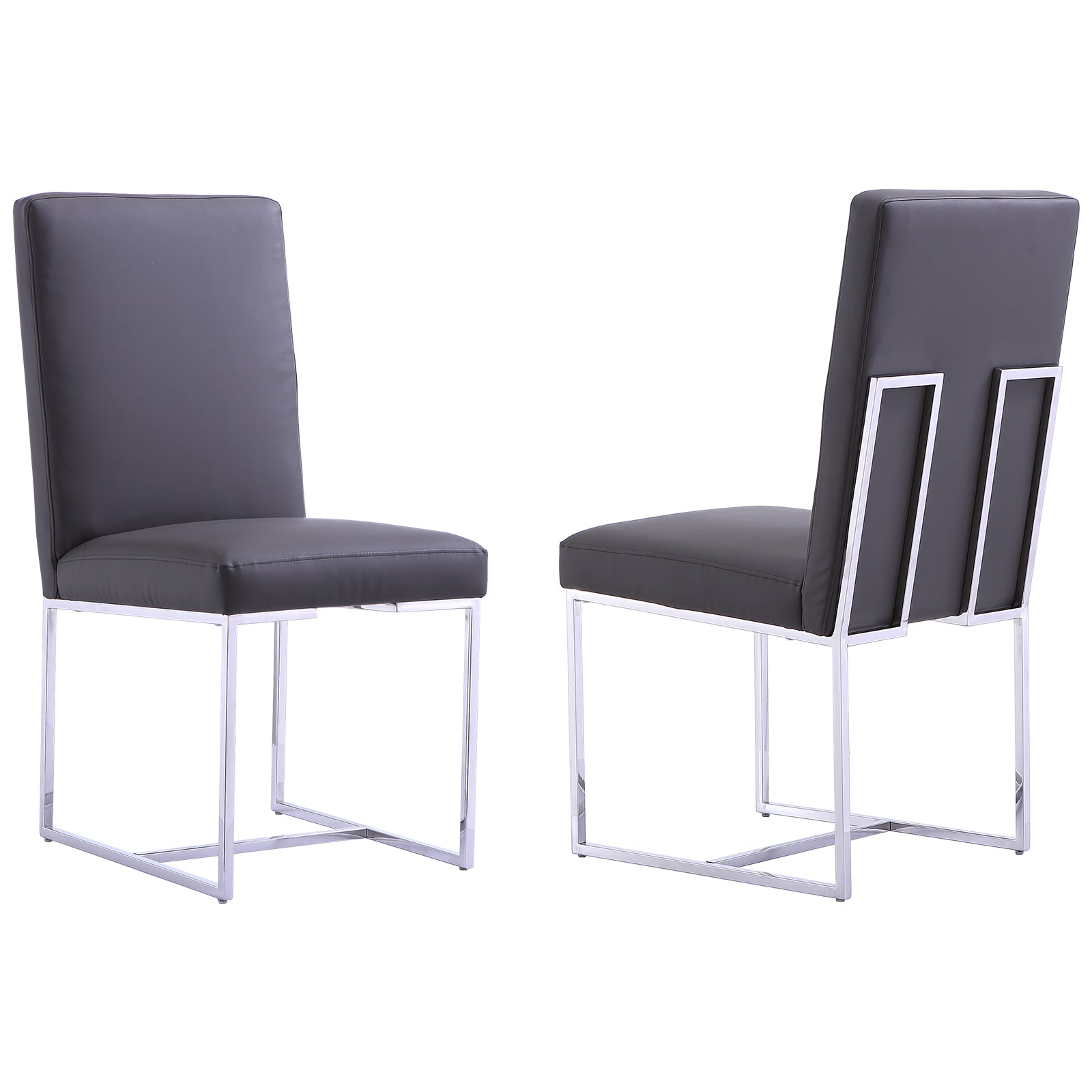 Gray leather Dining Chairs | Square backrest| Metal sled base | C145