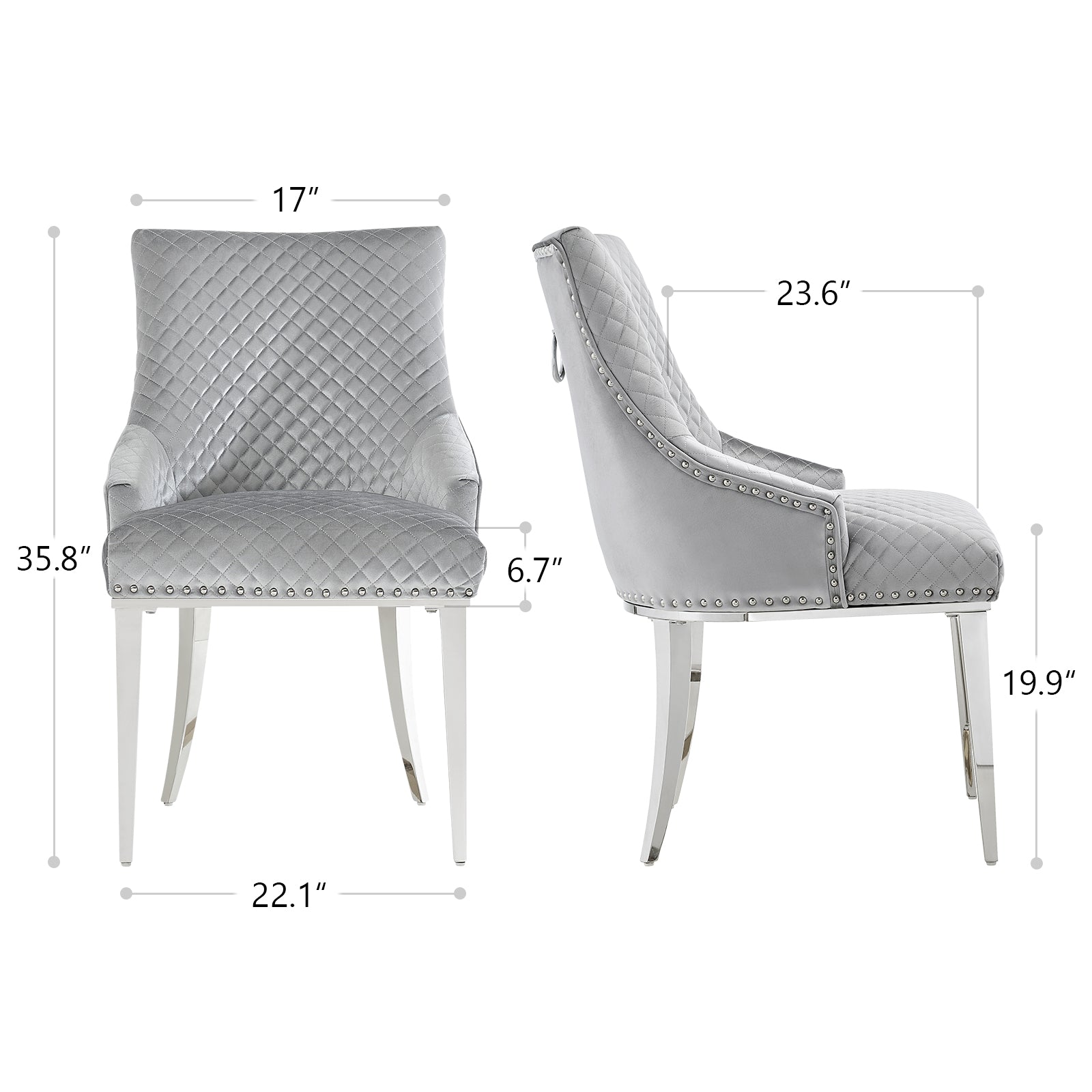 Gray Velvet Chairs | Nailhead Trim | Metal legs | C105