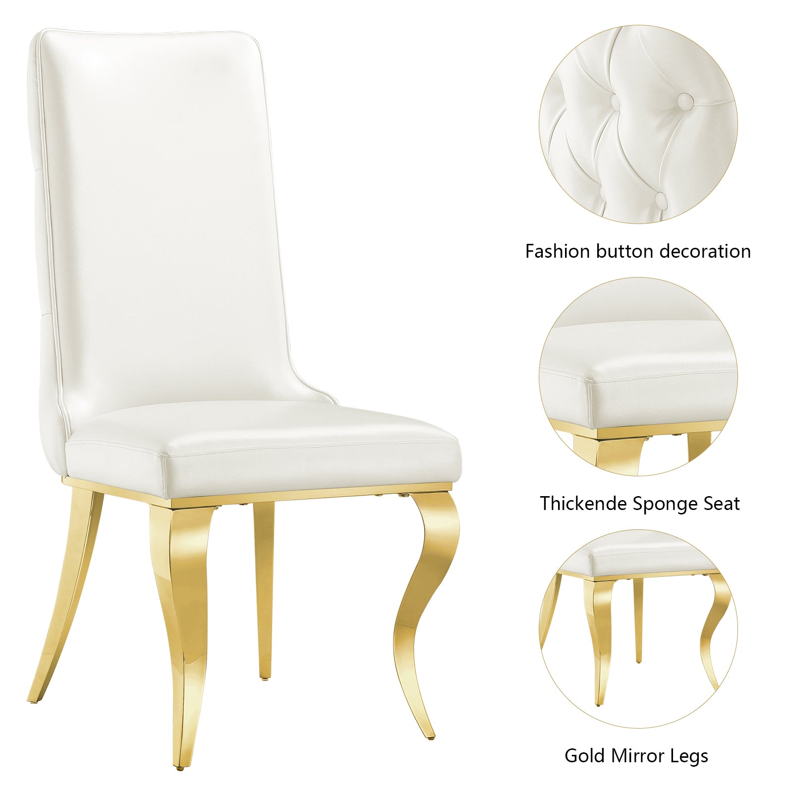 White and Gold leather Dining Chairs with Gold metal legs | C163