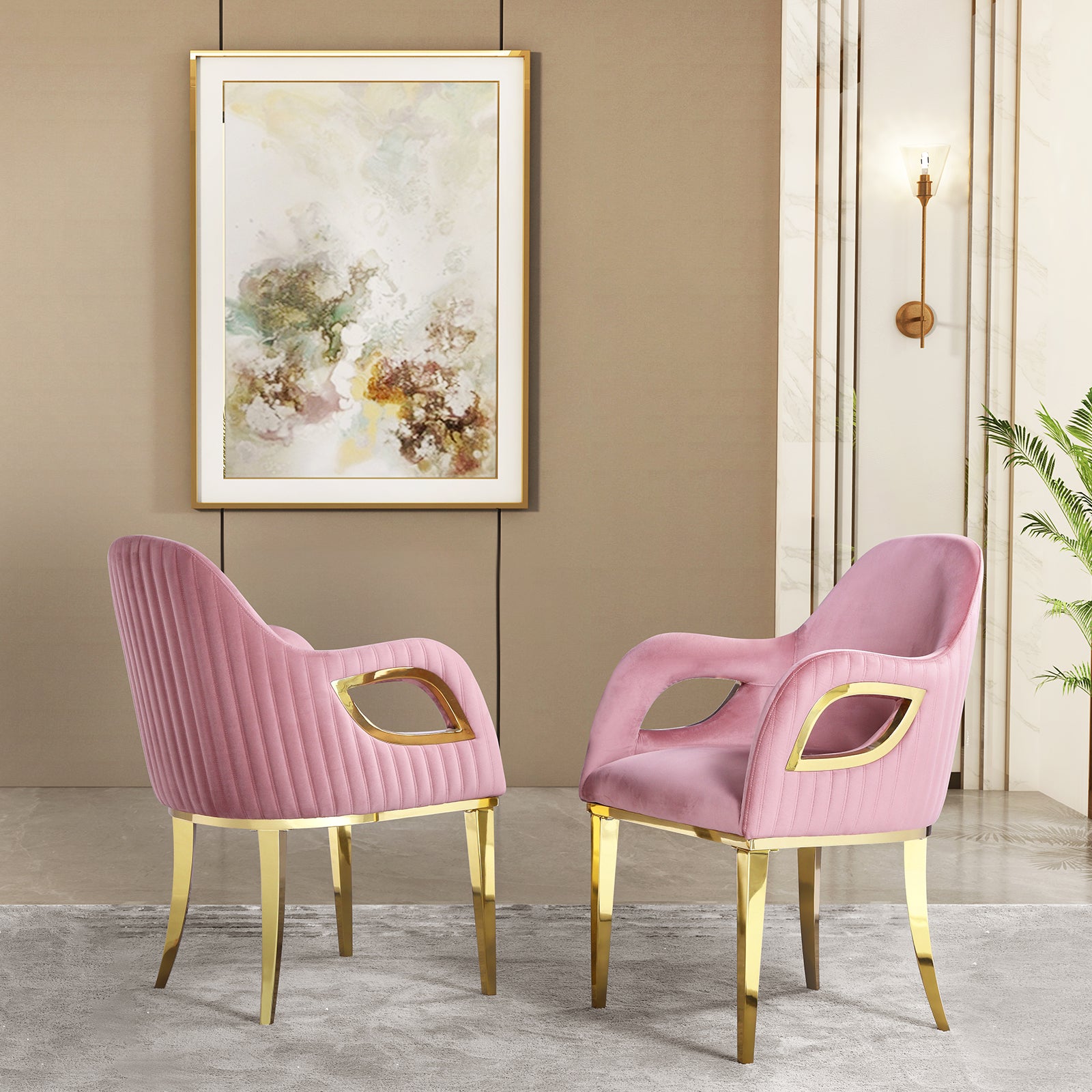 Pink Velvet Chairs | Fox-Eye Armrest | Gold metal legs | C101