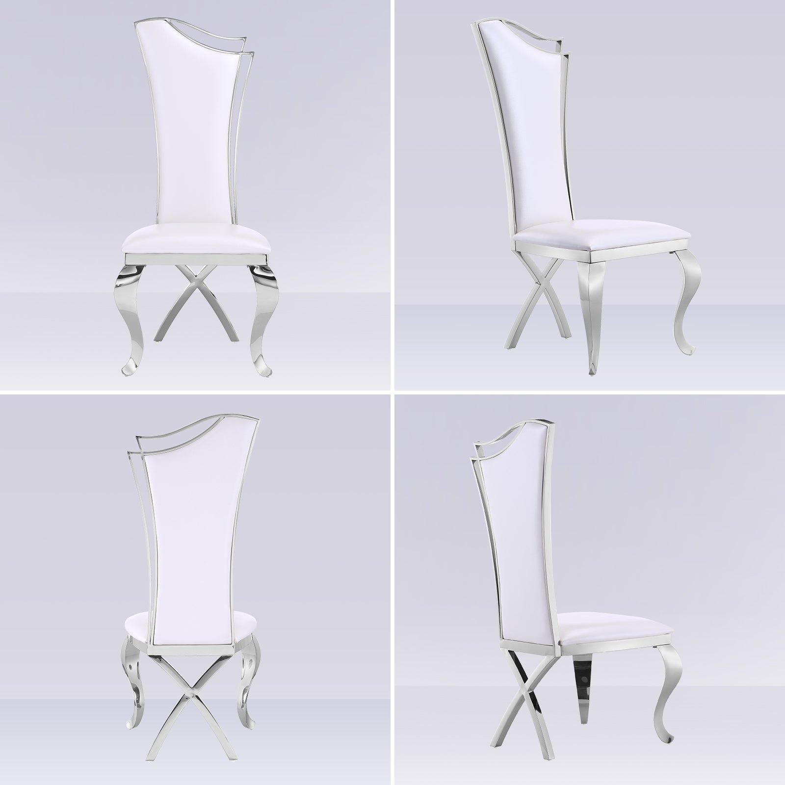 Wholesale White Leather Upholstered Dining Chairs with Silver Metal Legs