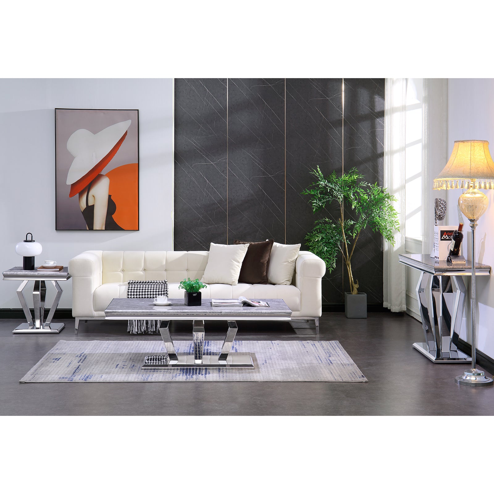 Coffee Table With Silver Metal Four Geometric legs | F300