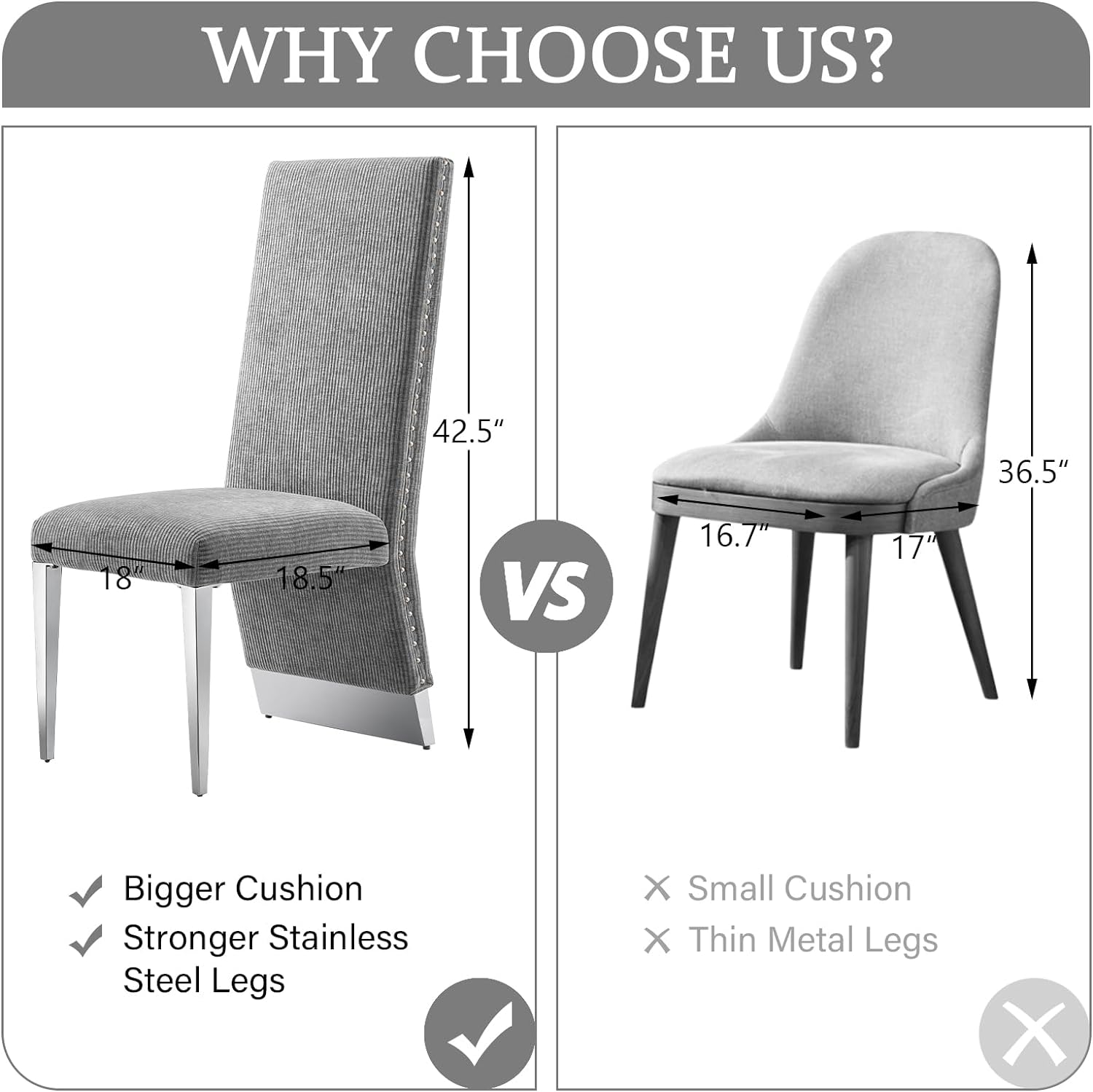 Gray Fabric Dining Chairs | Nailhead Trims| Metal Legs| C176