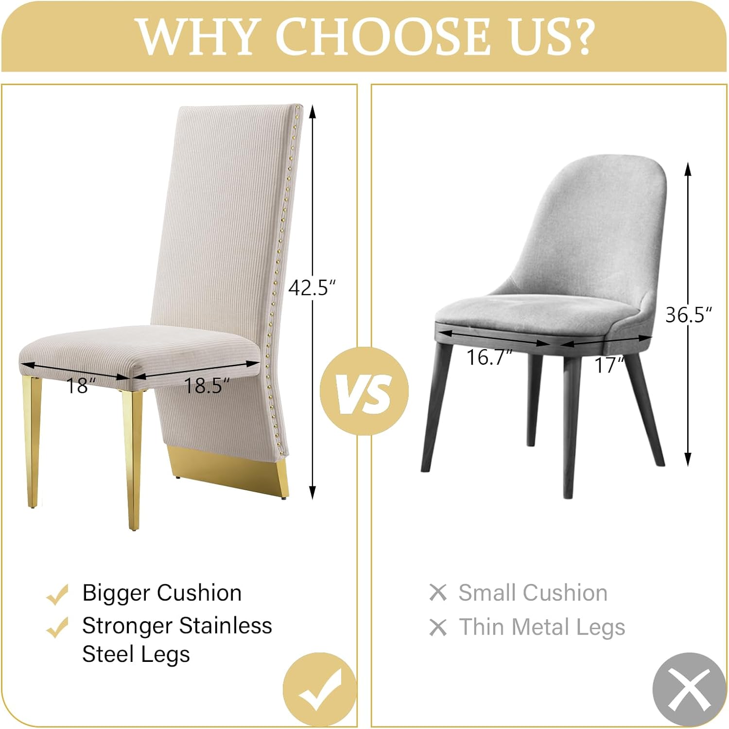 Beige Fabric Dining Chairs | Nailhead Trims| Metal Legs| C177