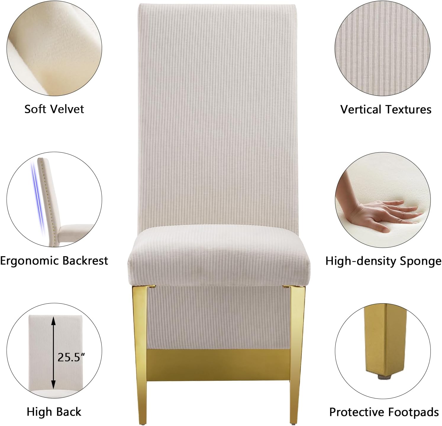 Beige Fabric Dining Chairs | Nailhead Trims| Metal Legs| C177