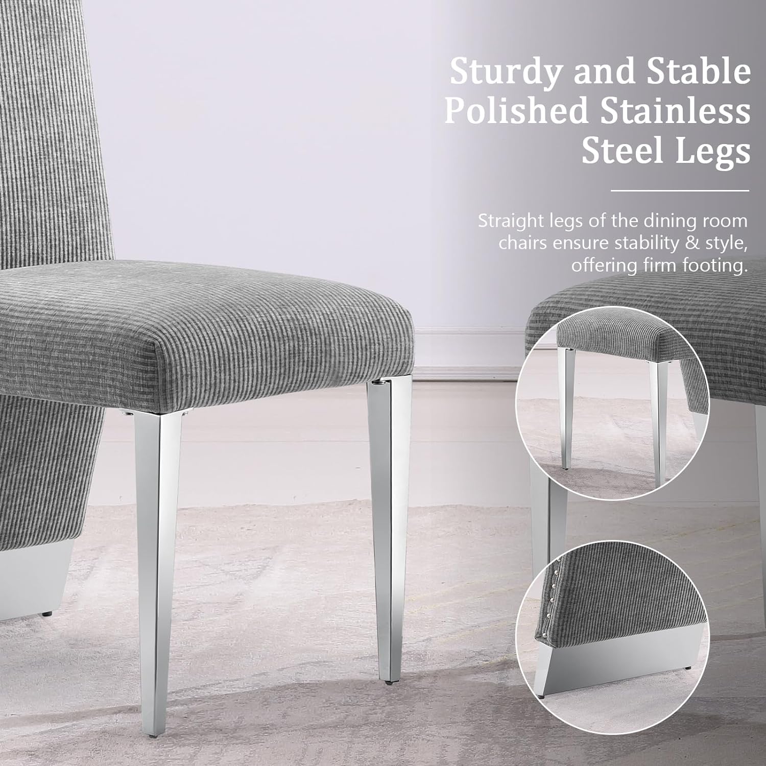 Gray  Dining Chairs | Nailhead Trims Dining room Chairs| Stainless steel Legs|stripe Chairs C176