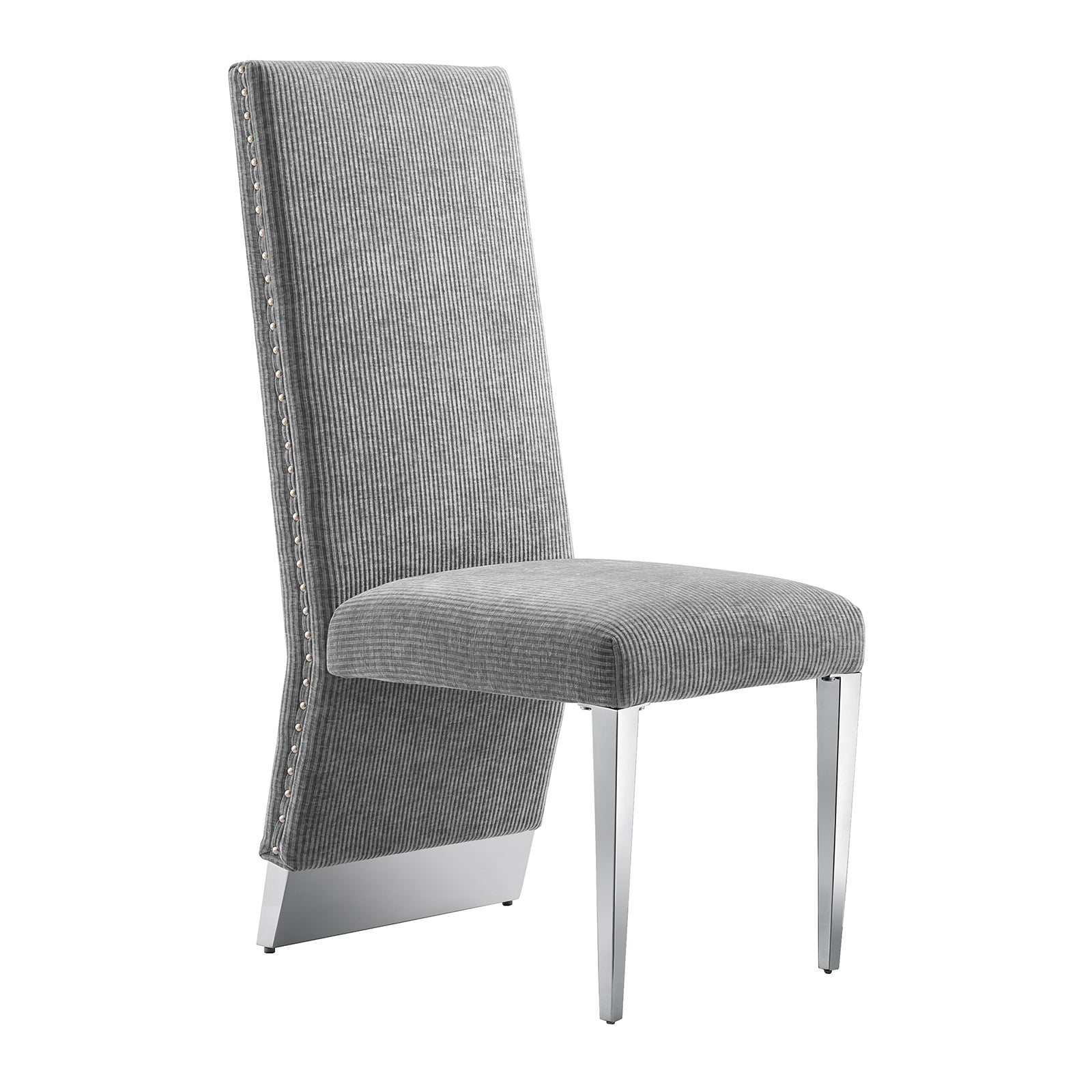 Gray  Dining Chairs | Nailhead Trims Dining room Chairs| Stainless steel Legs|stripe Chairs C176