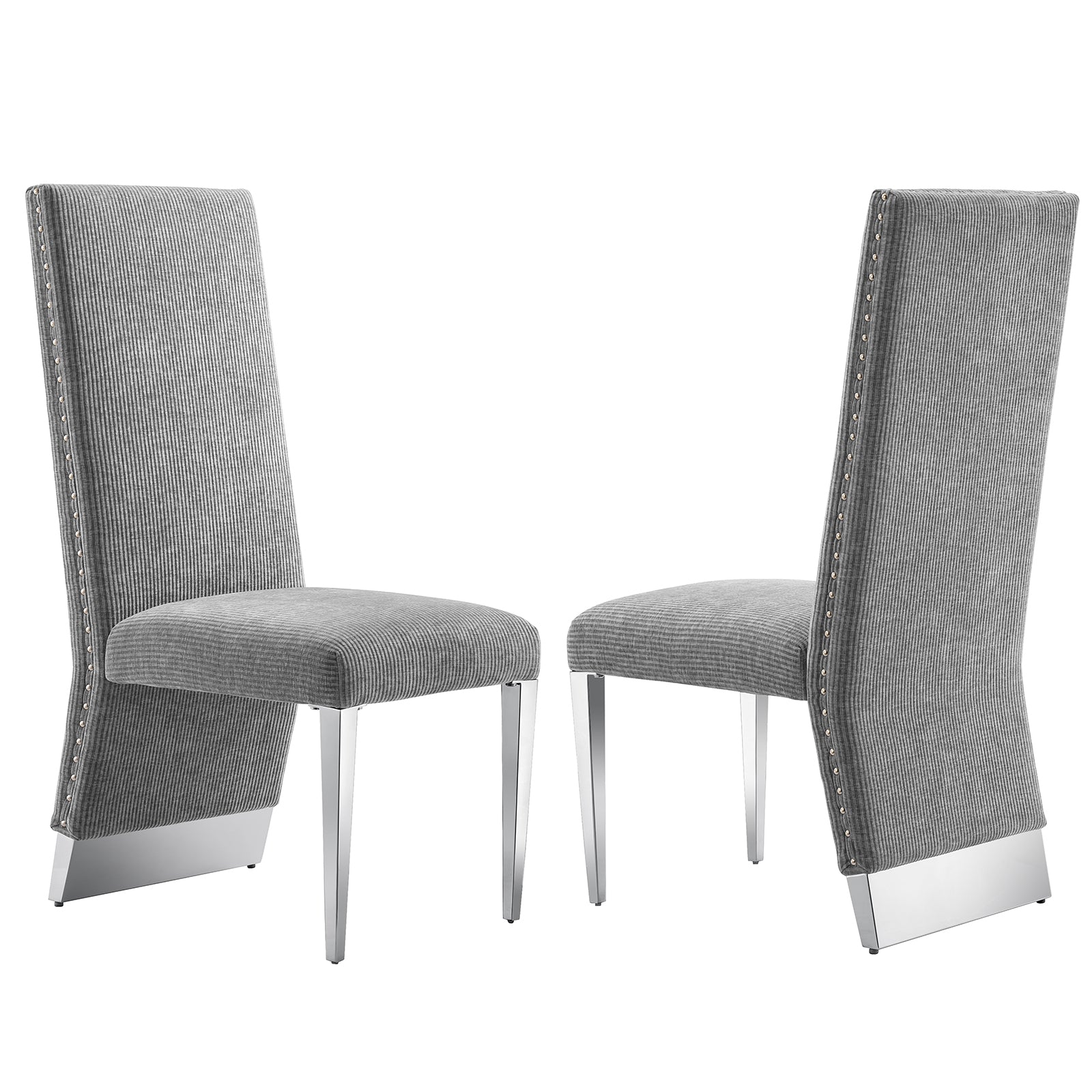 Gray Fabric Dining Chairs | Nailhead Trims| Metal Legs| C176