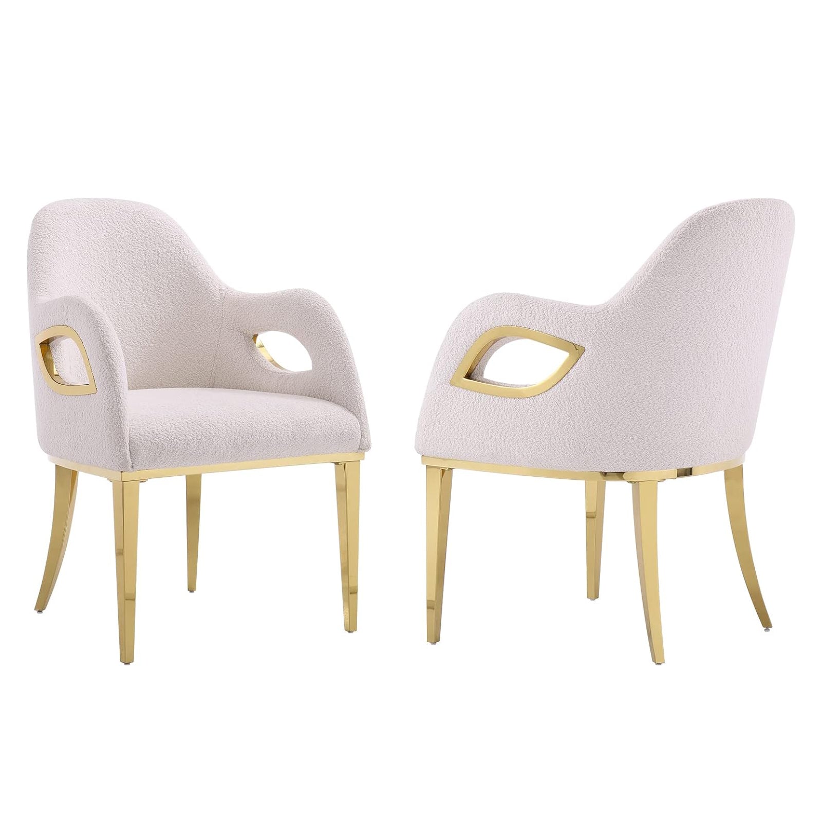 Boucle Fabric Chairs | Fox-Eye Armrest | Metal legs | C103