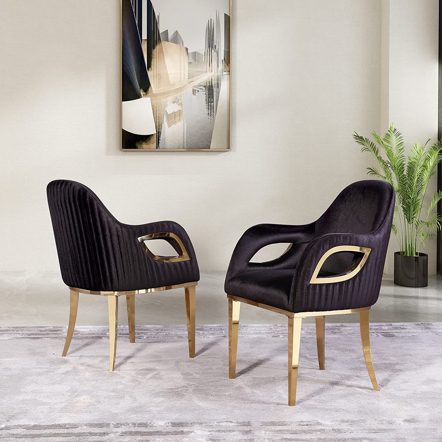 Black Velvet Chairs | Fox-Eye Armrest | Gold metal legs | C102