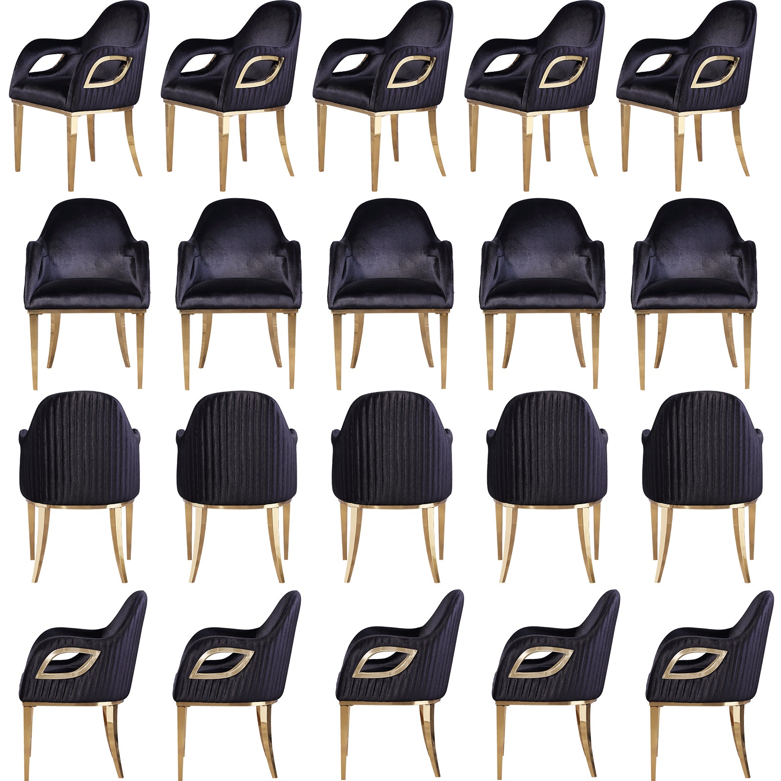 Wholesale Black velvet chairs with Fox-Eye Armrest