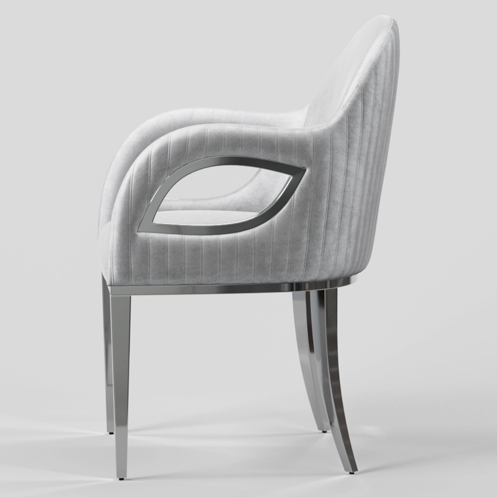 Silver Velvet Chairs | Fox-Eye Armrest | Metal legs | C100