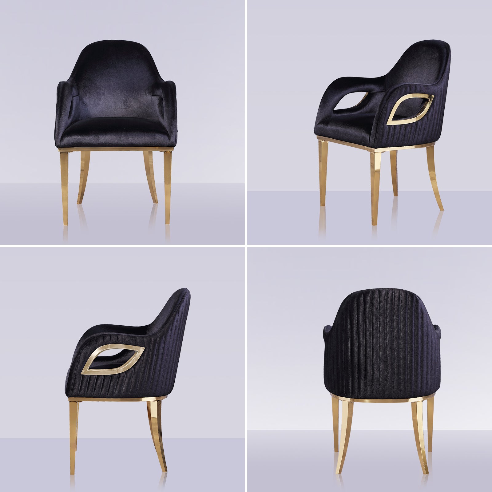 Wholesale Black velvet chairs with Fox-Eye Armrest