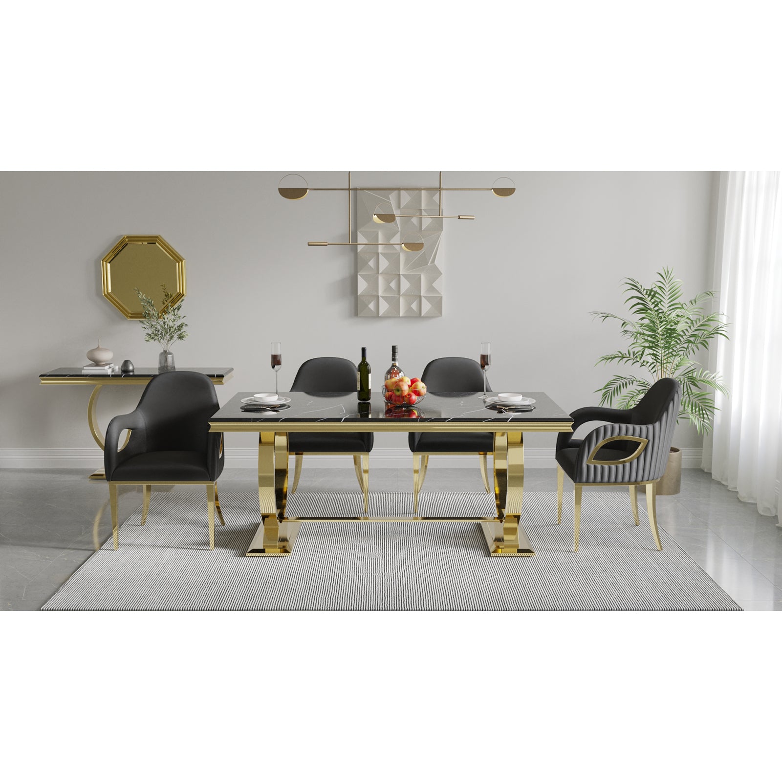 625-Set | AUZ Black and Gold Dining room Sets for 6