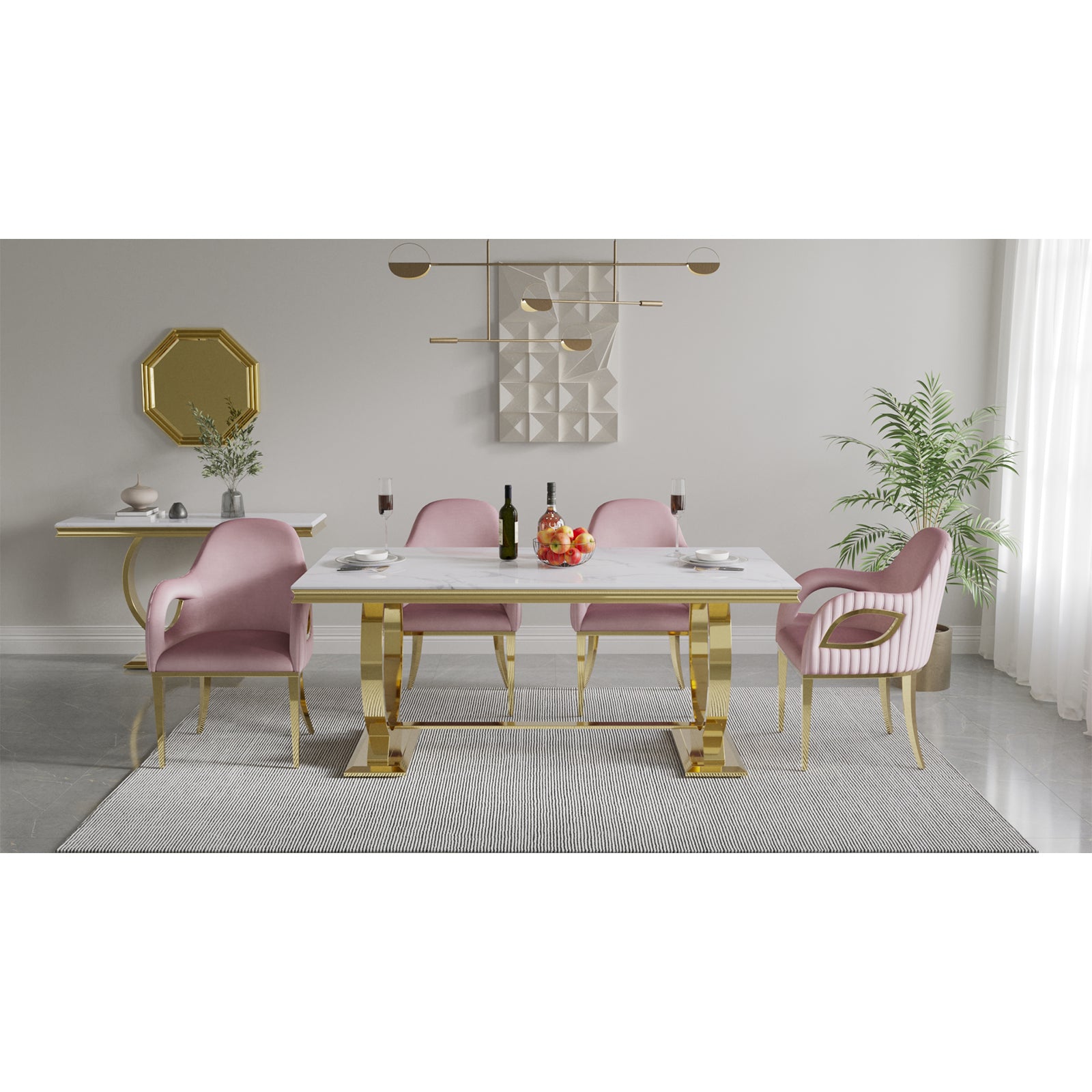 609-Set | AUZ Pink and Gold Dining room Sets for 6