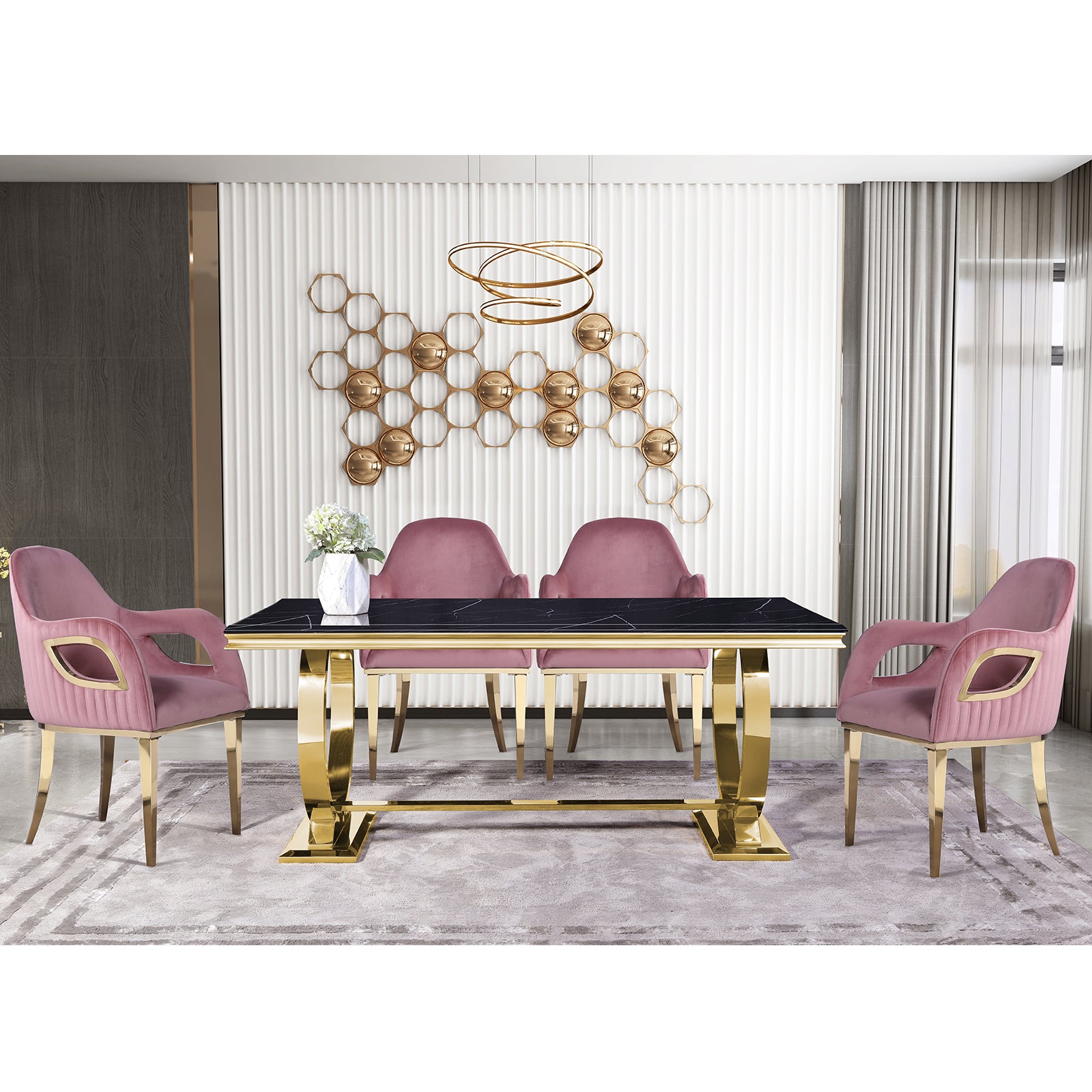 626-Set | AUZ Pink and Gold Dining room Sets for 6