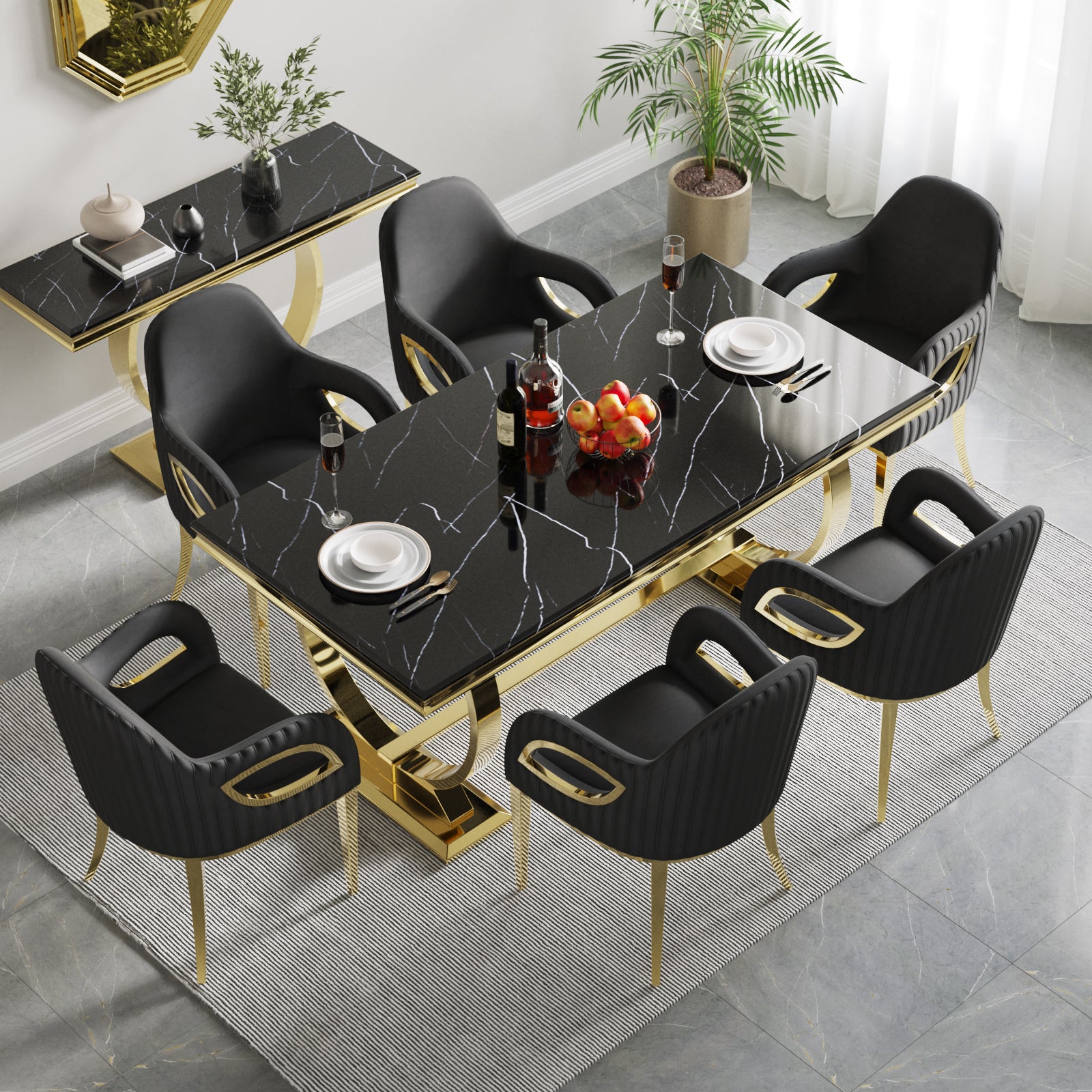 625-Set | AUZ Black and Gold Dining room Sets for 6