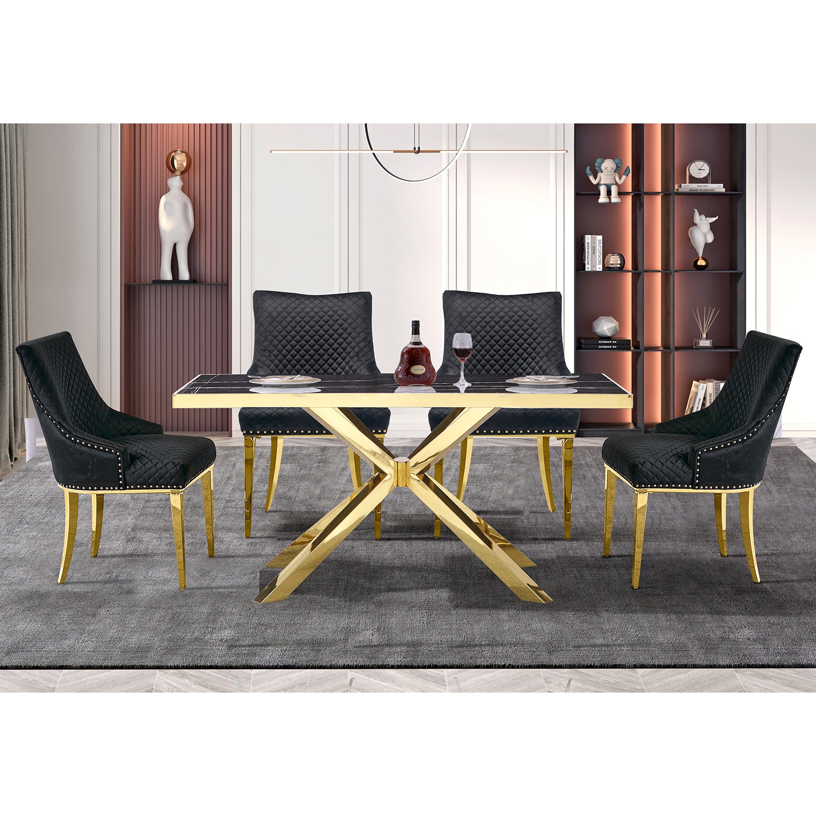 672-Set | AUZ Black and Gold Dining room Sets for 6