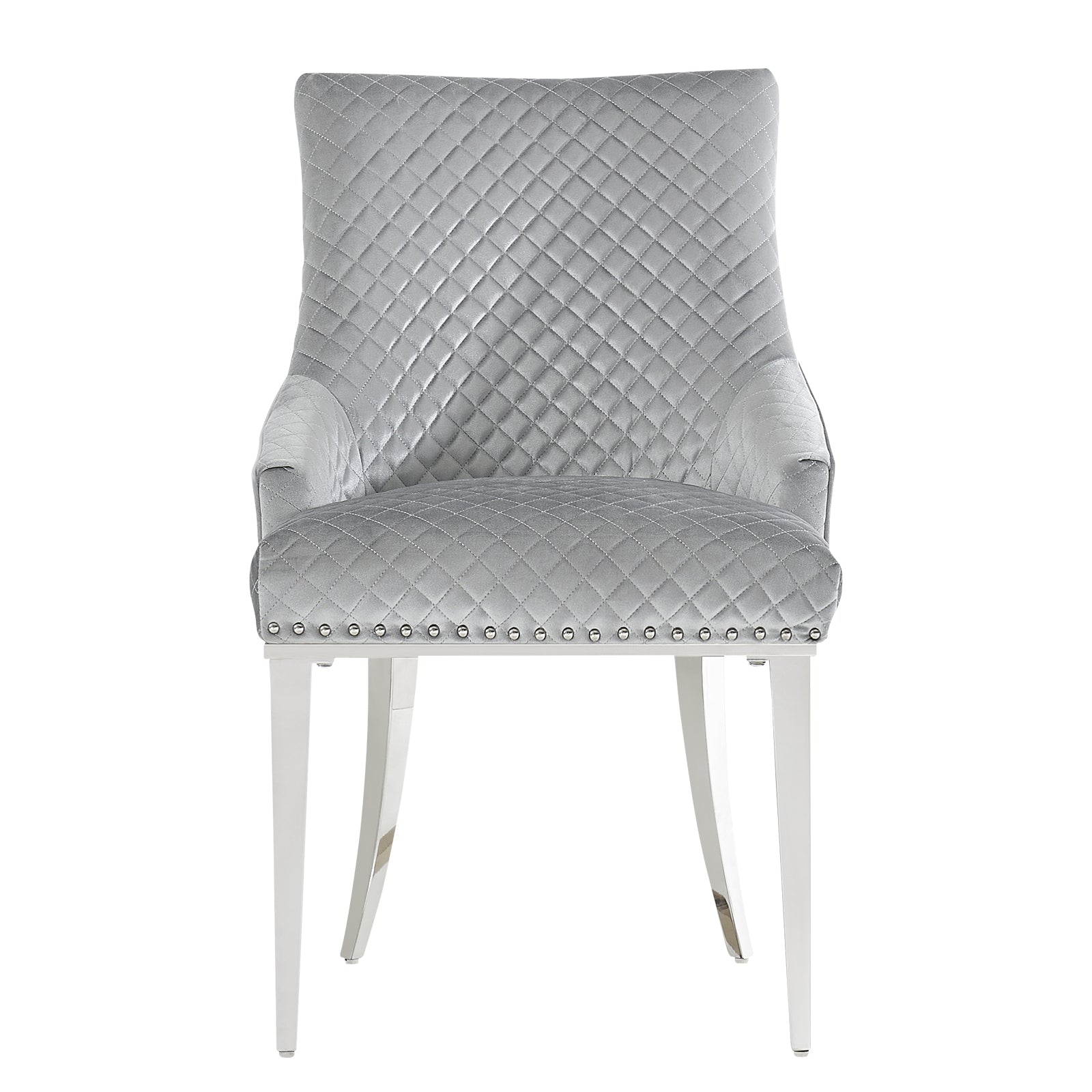 Gray Velvet Chairs | Nailhead Trim | Metal legs | C105