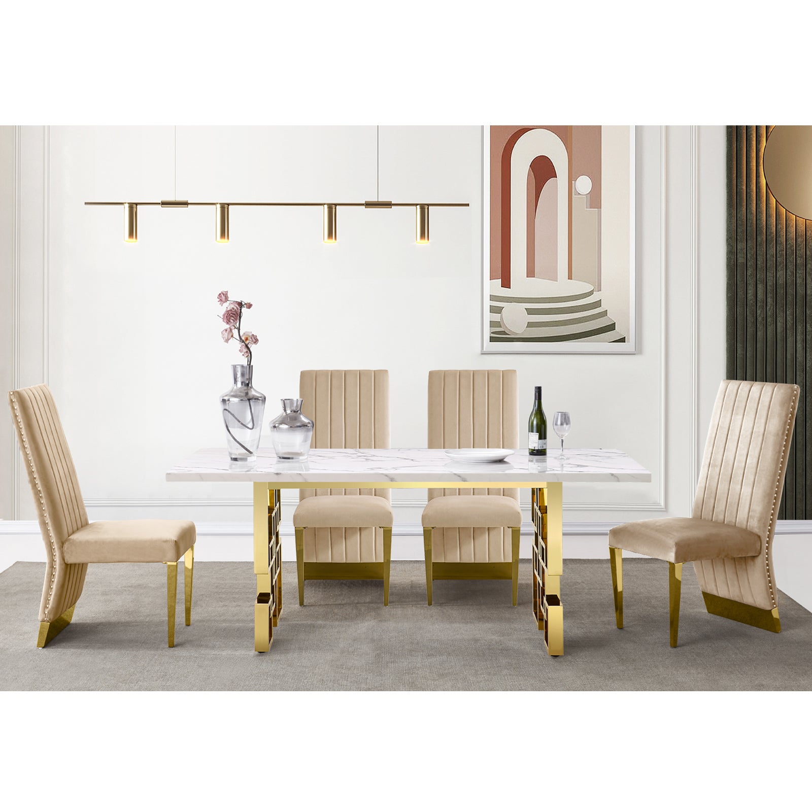 696 Set | AUZ White and gold Dining room Sets for 6
