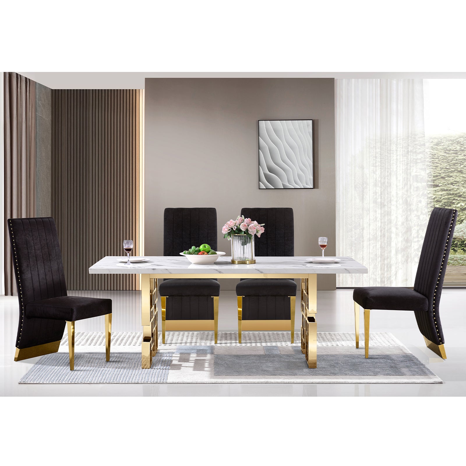 716 Set | AUZ Black and Gold Dining room Sets for 6