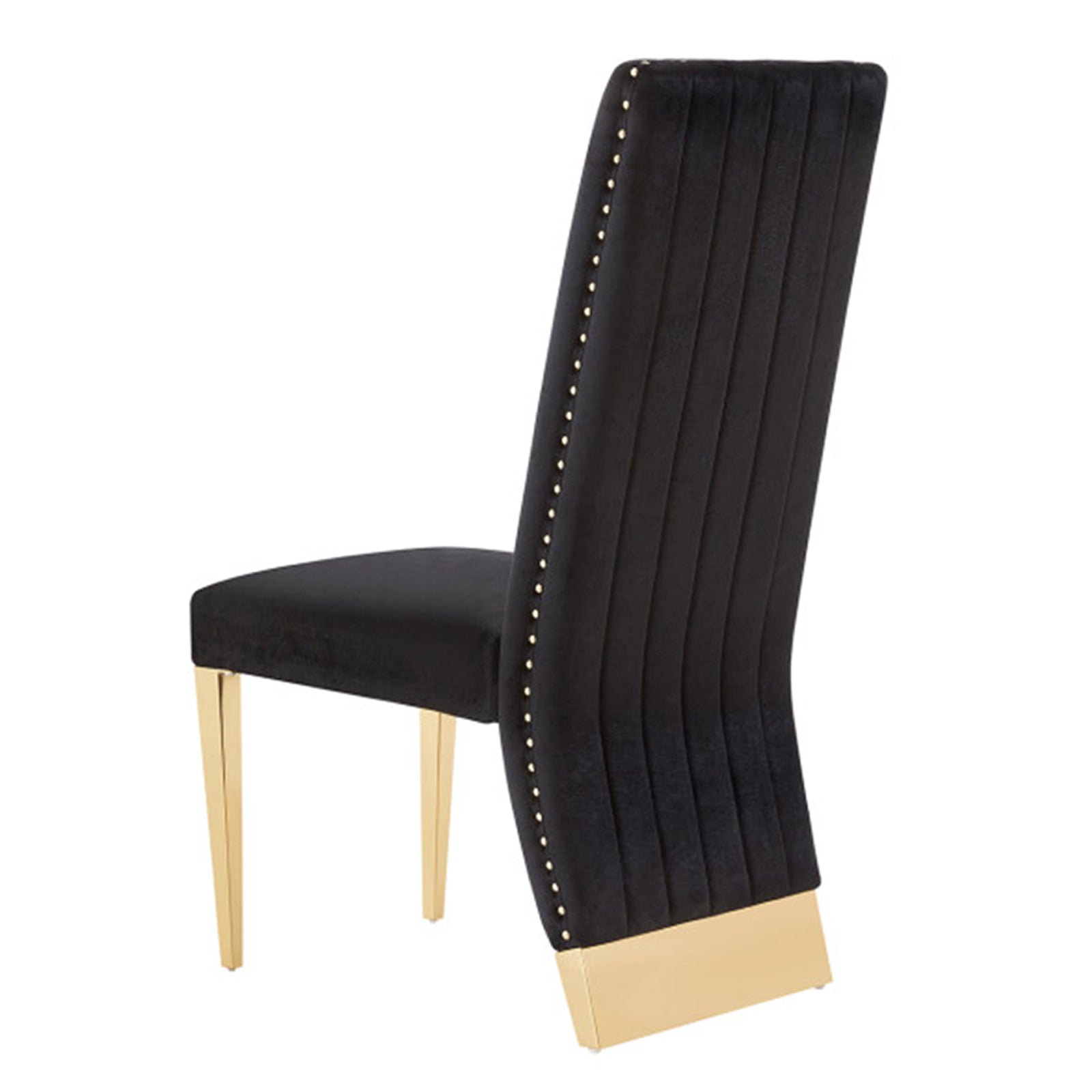 Black Velvet Dining Chairs | Nailhead Trim | Gold Metal legs | C158
