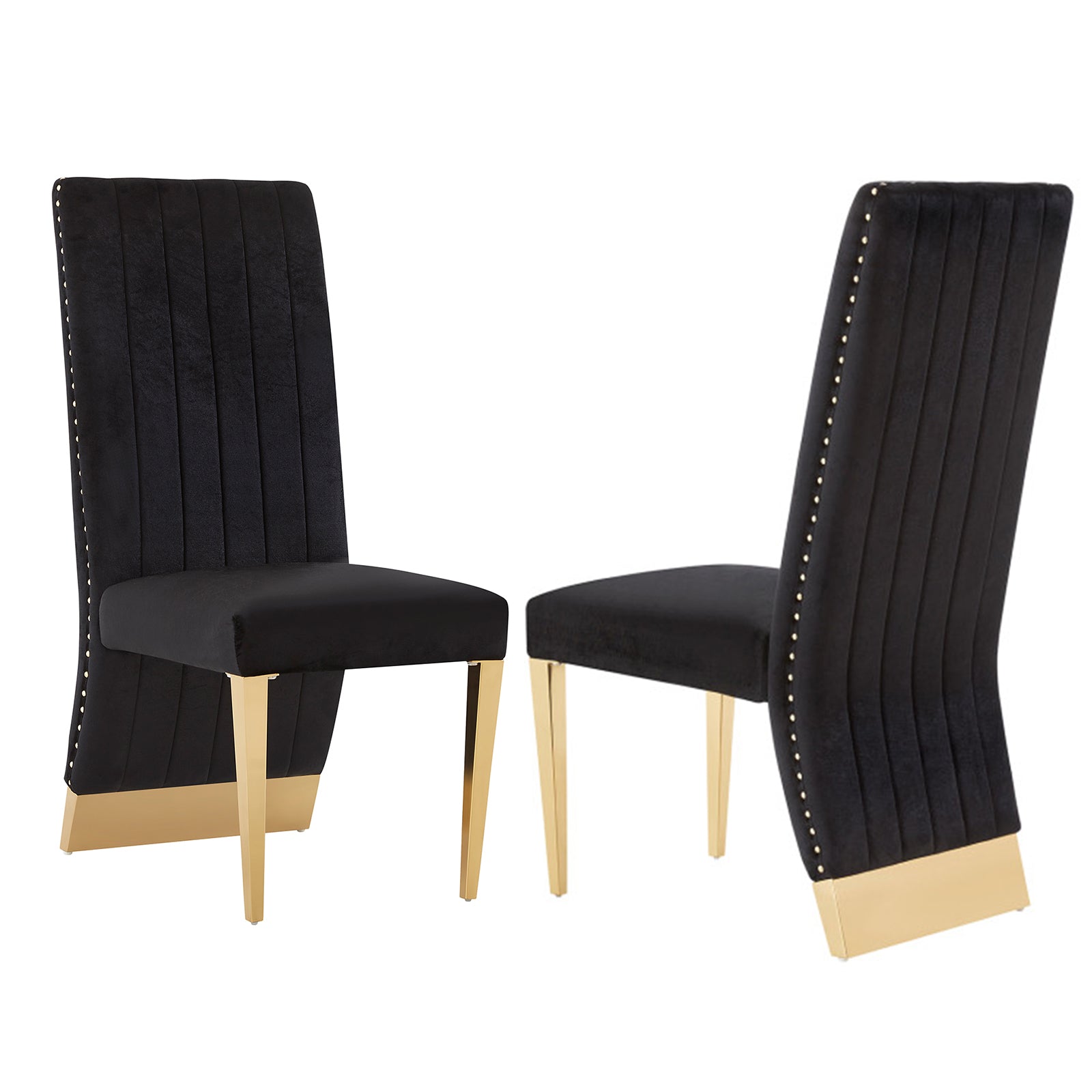 Black Velvet Dining Chairs | Nailhead Trim | Gold Metal legs | C158