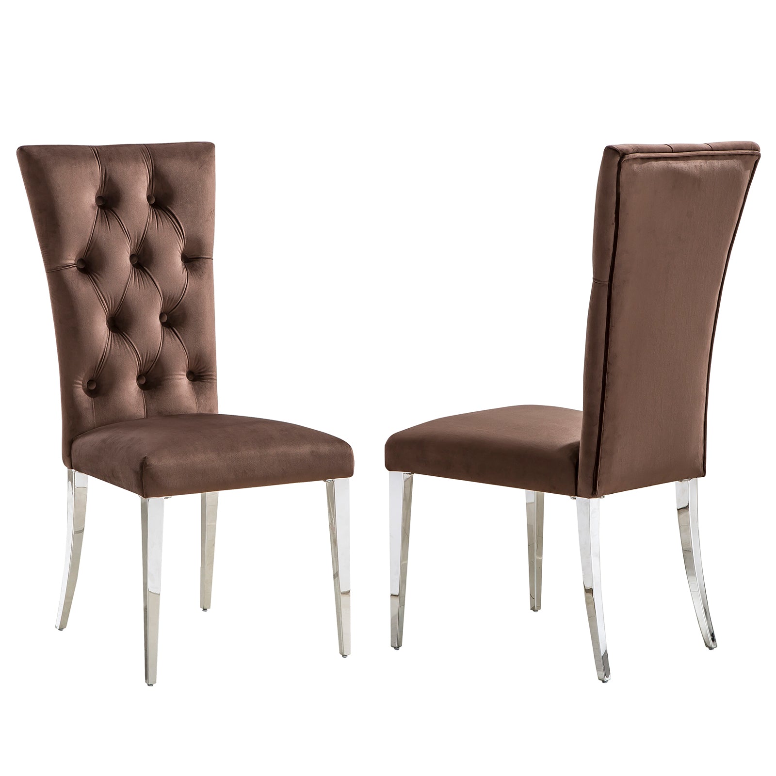 Brown Velvet Dining Chairs | Buttons Tufted | High Back| C123