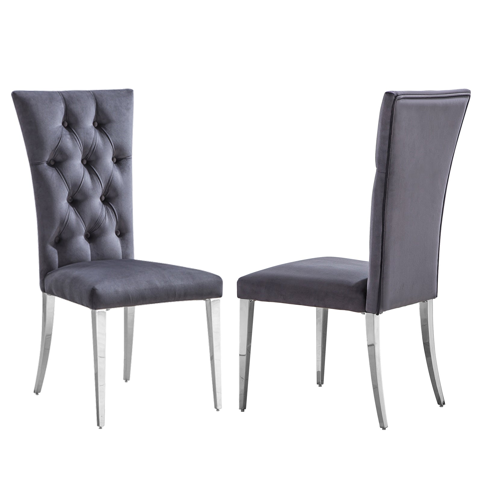 Gray Velvet Dining Chairs | Buttons Tufted | High Back| C124