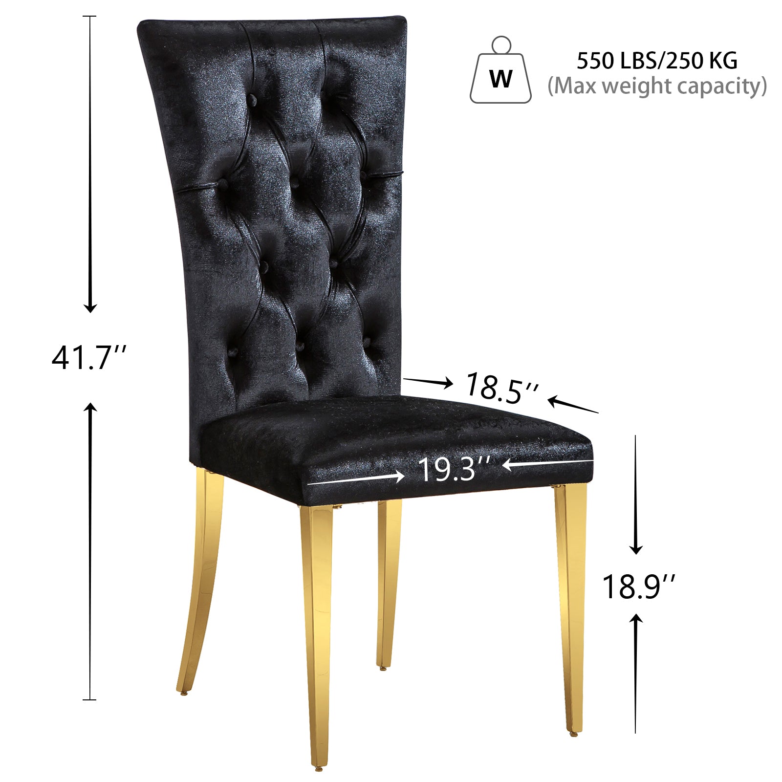 Black Velvet Dining Chairs | Buttons Tufted | High Back| C125