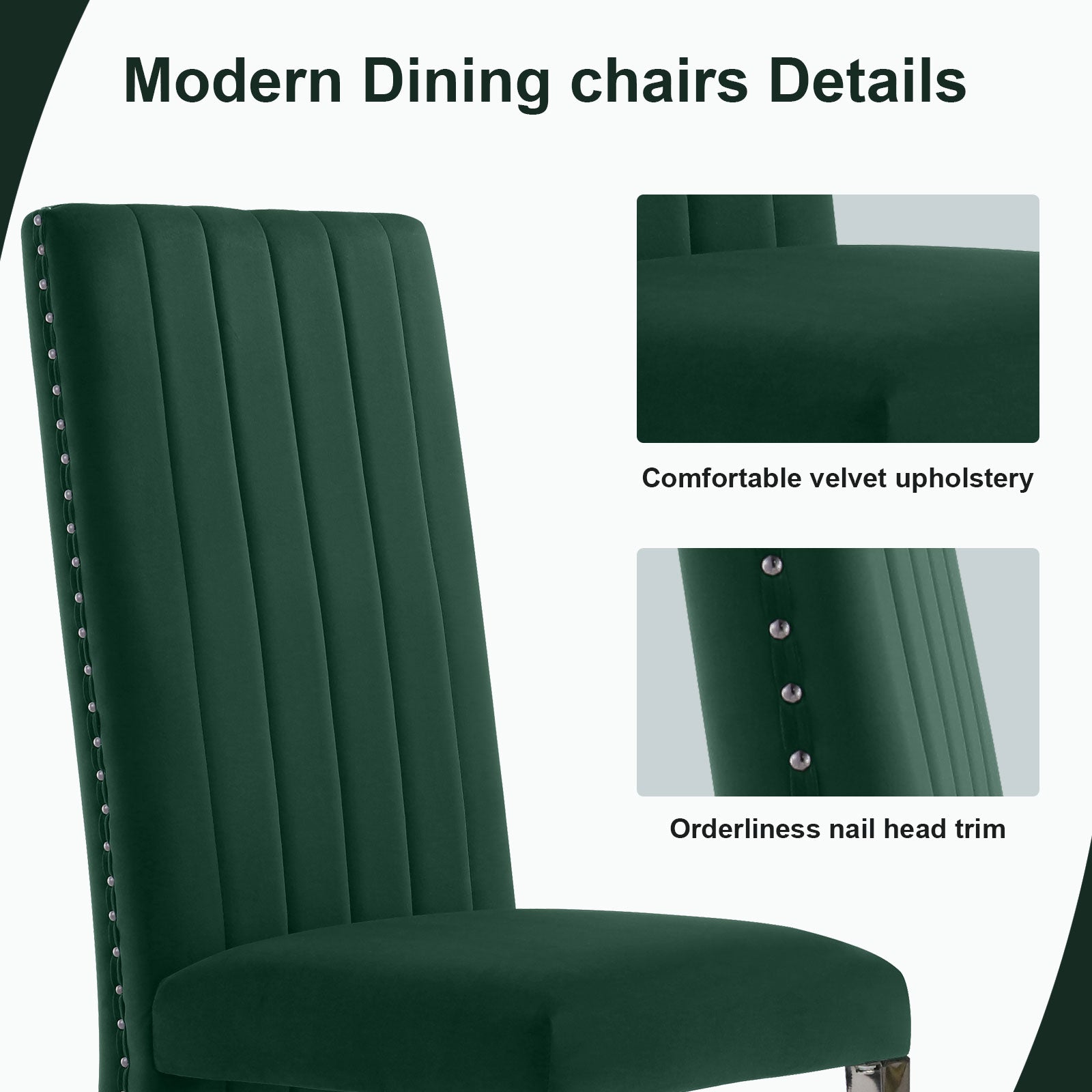 Dark Green Velvet Dining Chair with Nailhead Trim