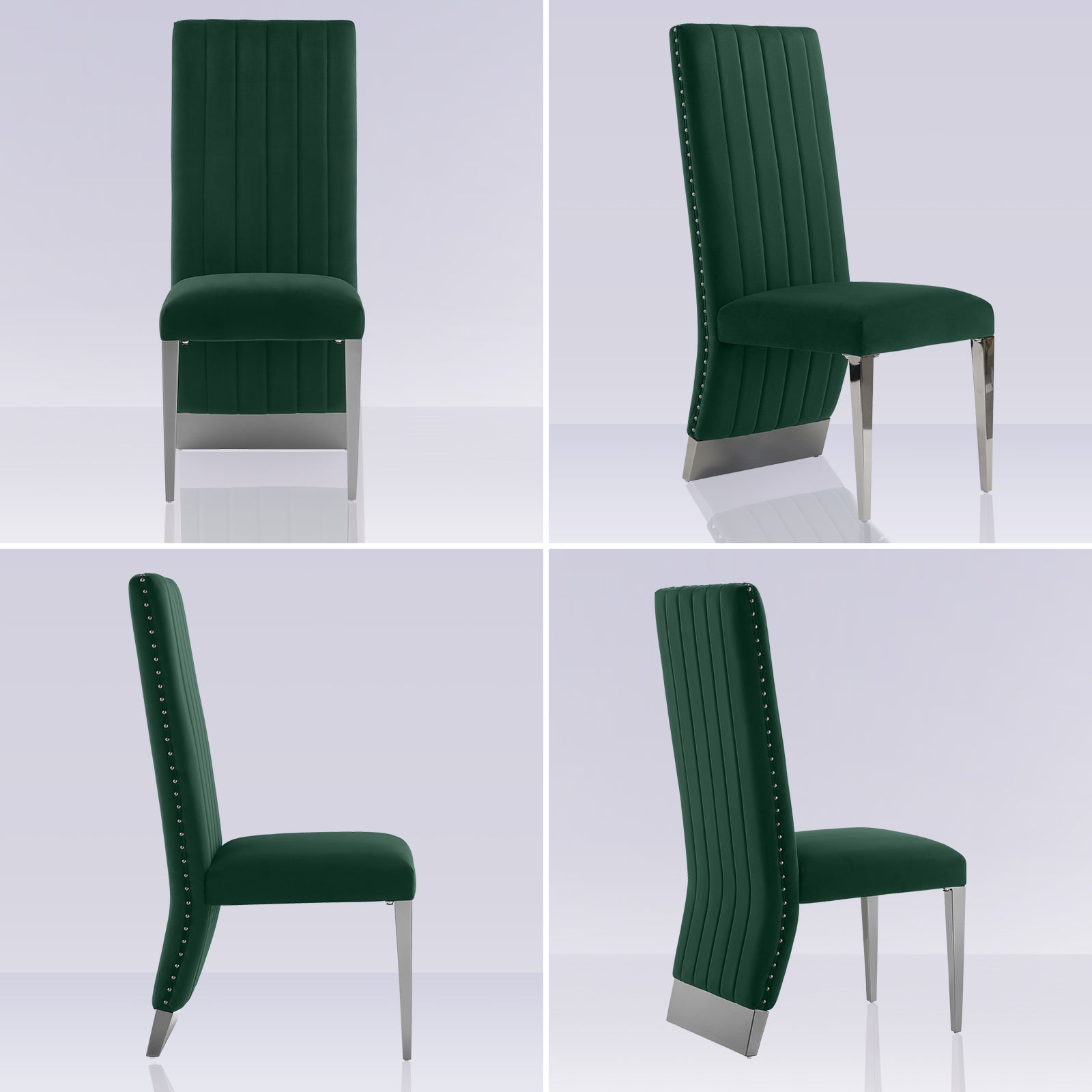 Dark Green Velvet Dining Chairs | Nailhead Trim | Black Metal legs | C157