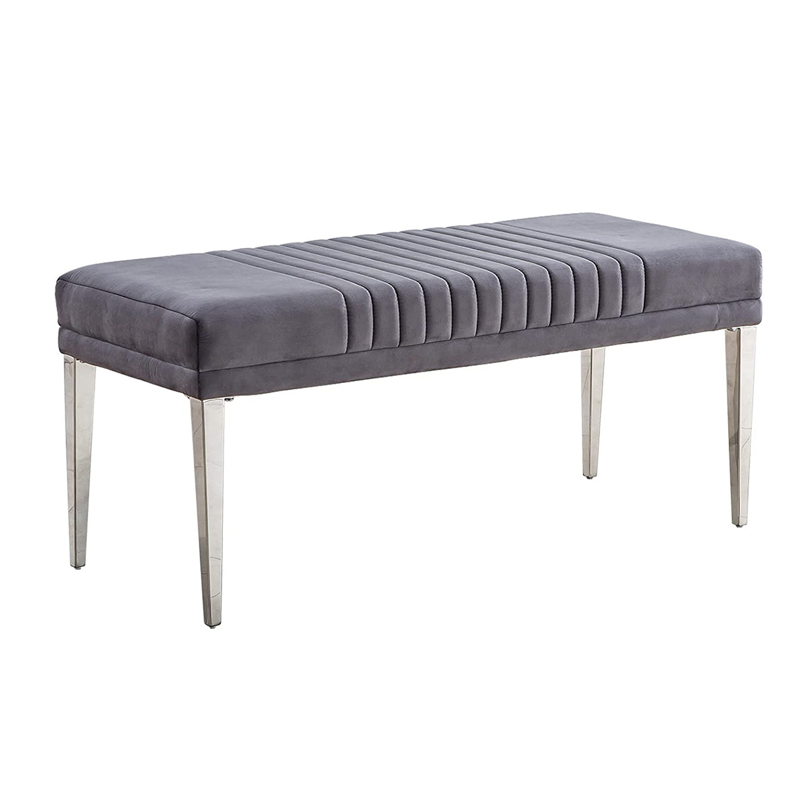 Grey Velvet Bench with Silver Stainless Steel Legs | B102