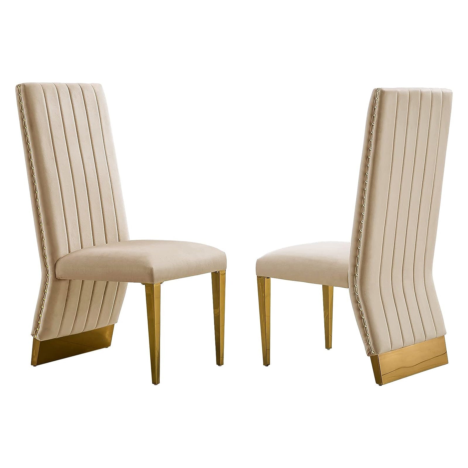 Lovely Velvet Dining Chairs | Nailhead Trim | Metal gold legs | C154