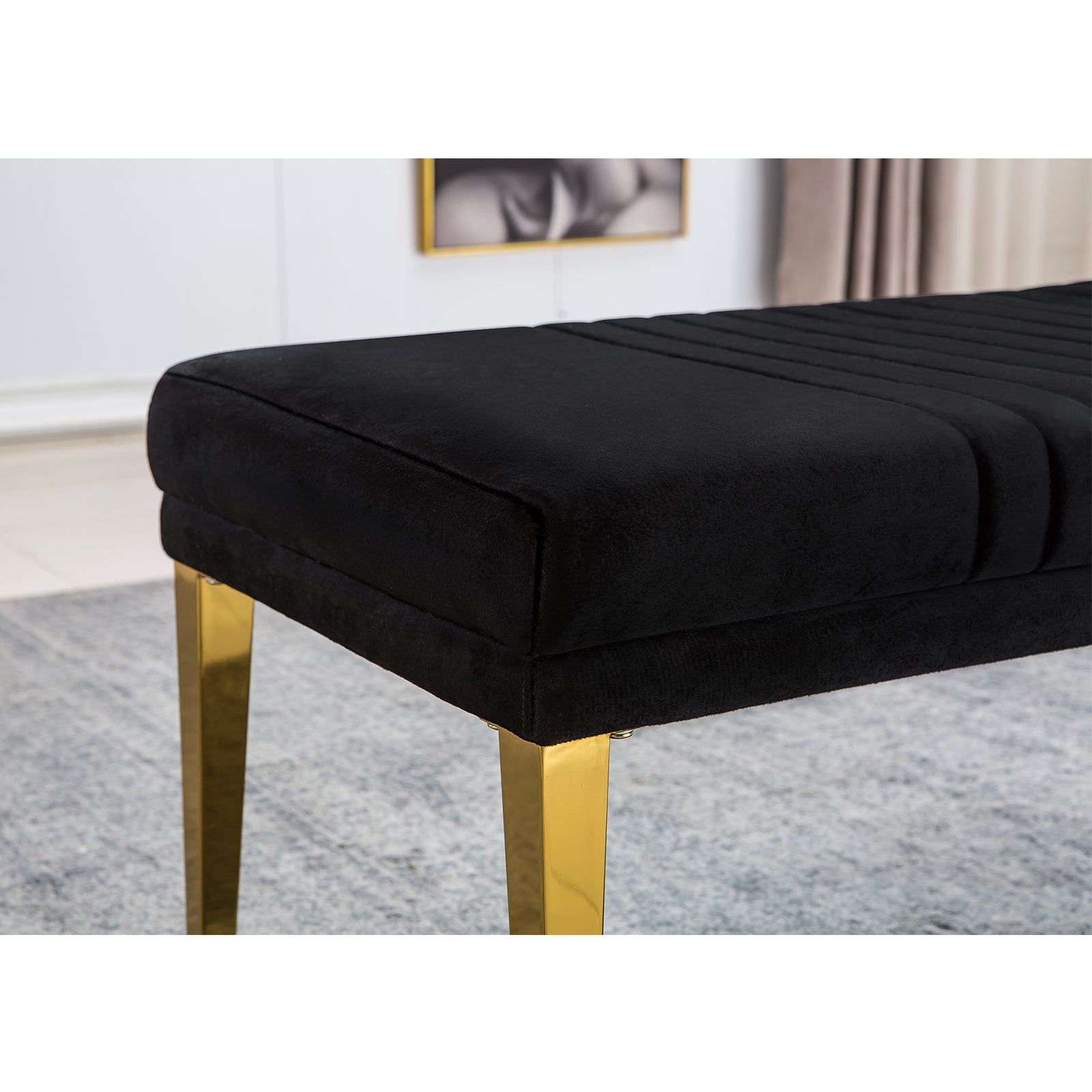 Black Velvet  Bench with Gold Stainless Steel Legs | B101