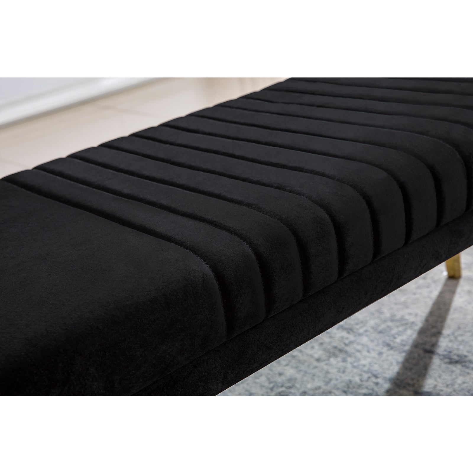 Black Velvet  Bench with Gold Stainless Steel Legs | B101