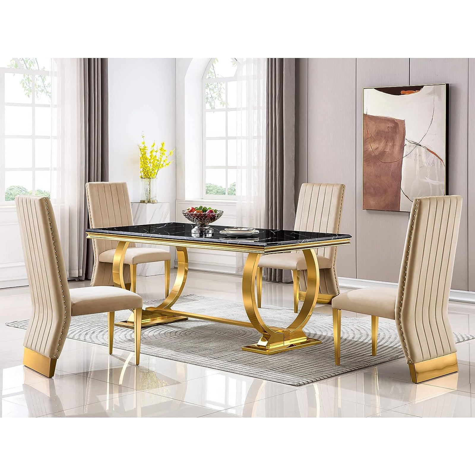 Lovely Velvet Dining Chairs | Nailhead Trim | Metal gold legs | C154