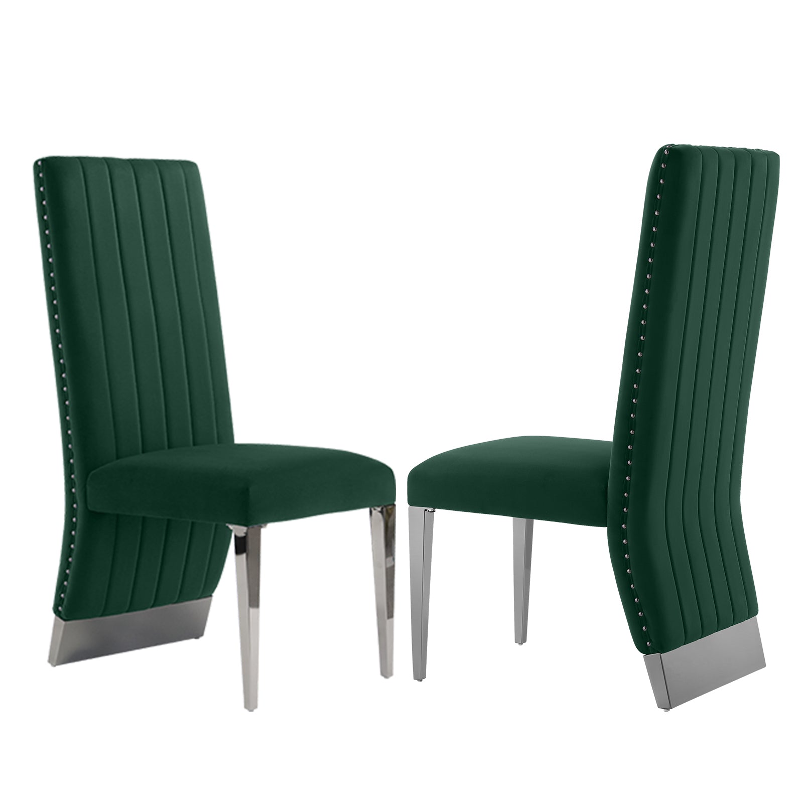 Dark Green Velvet Dining Chairs | Nailhead Trim | Black Metal legs | C157