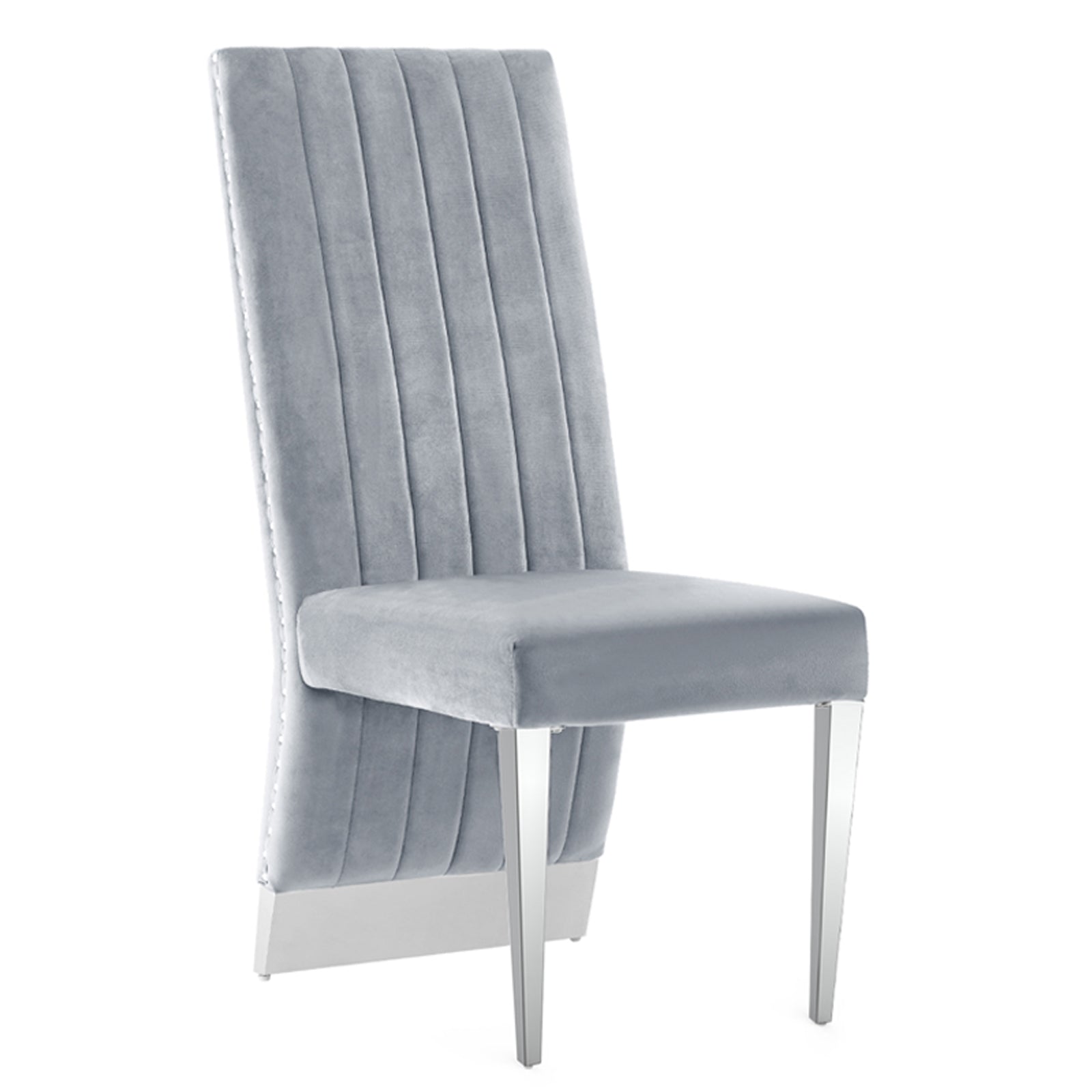 Gray Velvet Dining Chairs | Nailhead Trim | Silver Metal legs | C156