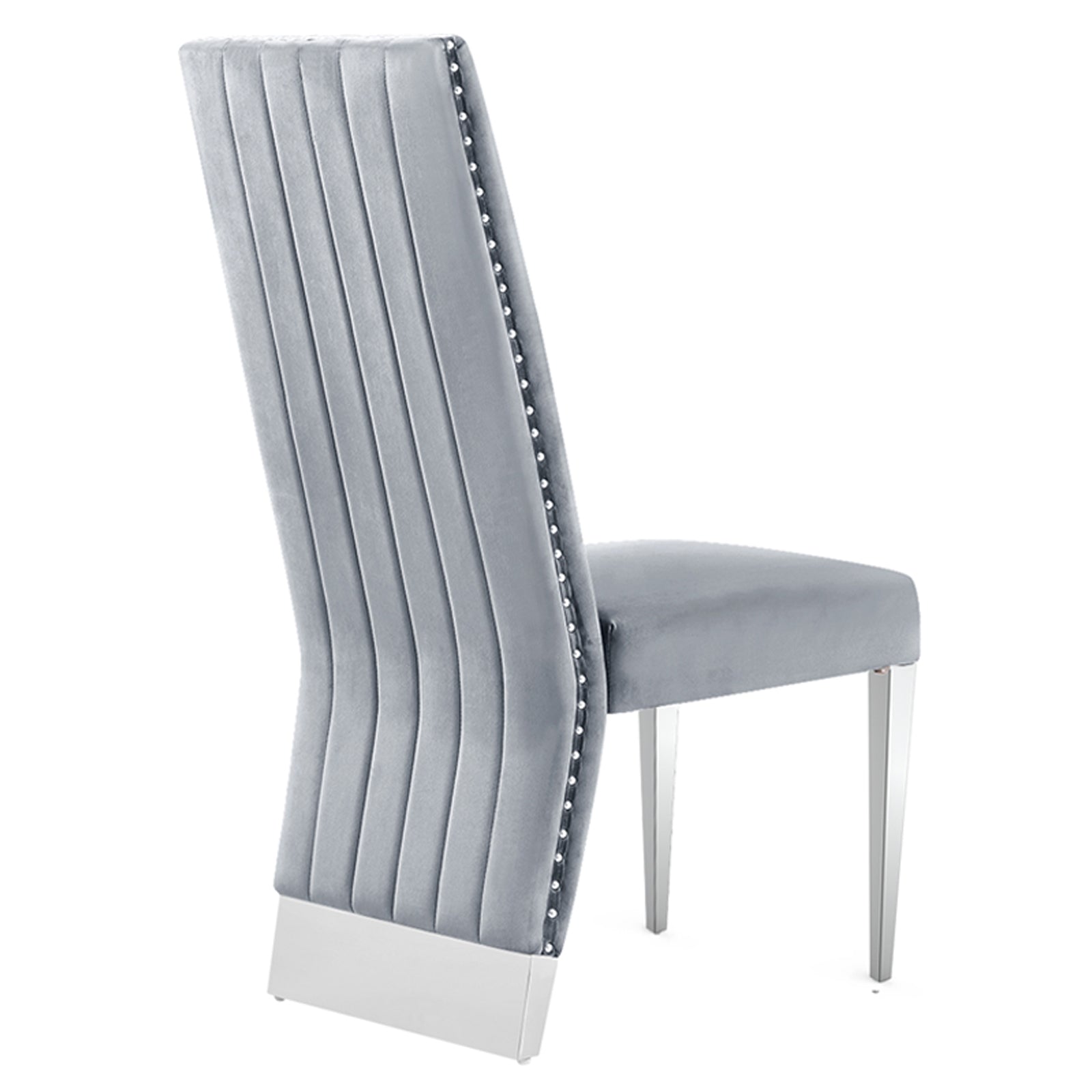 Gray Velvet Dining Chairs | Nailhead Trim | Silver Metal legs | C156