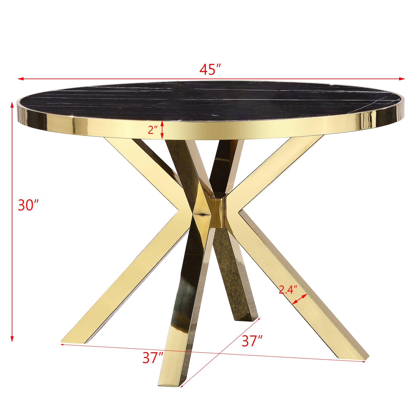 Round table |45" Black Round Top | Gold Metal X Base |  T223