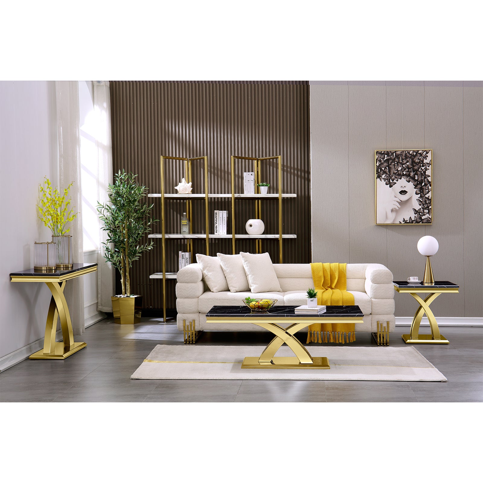 Black Gold Sofa Table with Metal X Base | S505
