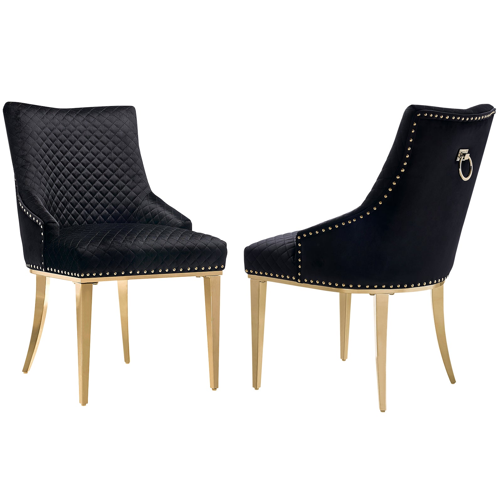 Black Velvet Chairs | Nailhead Trim | Metal legs | C104
