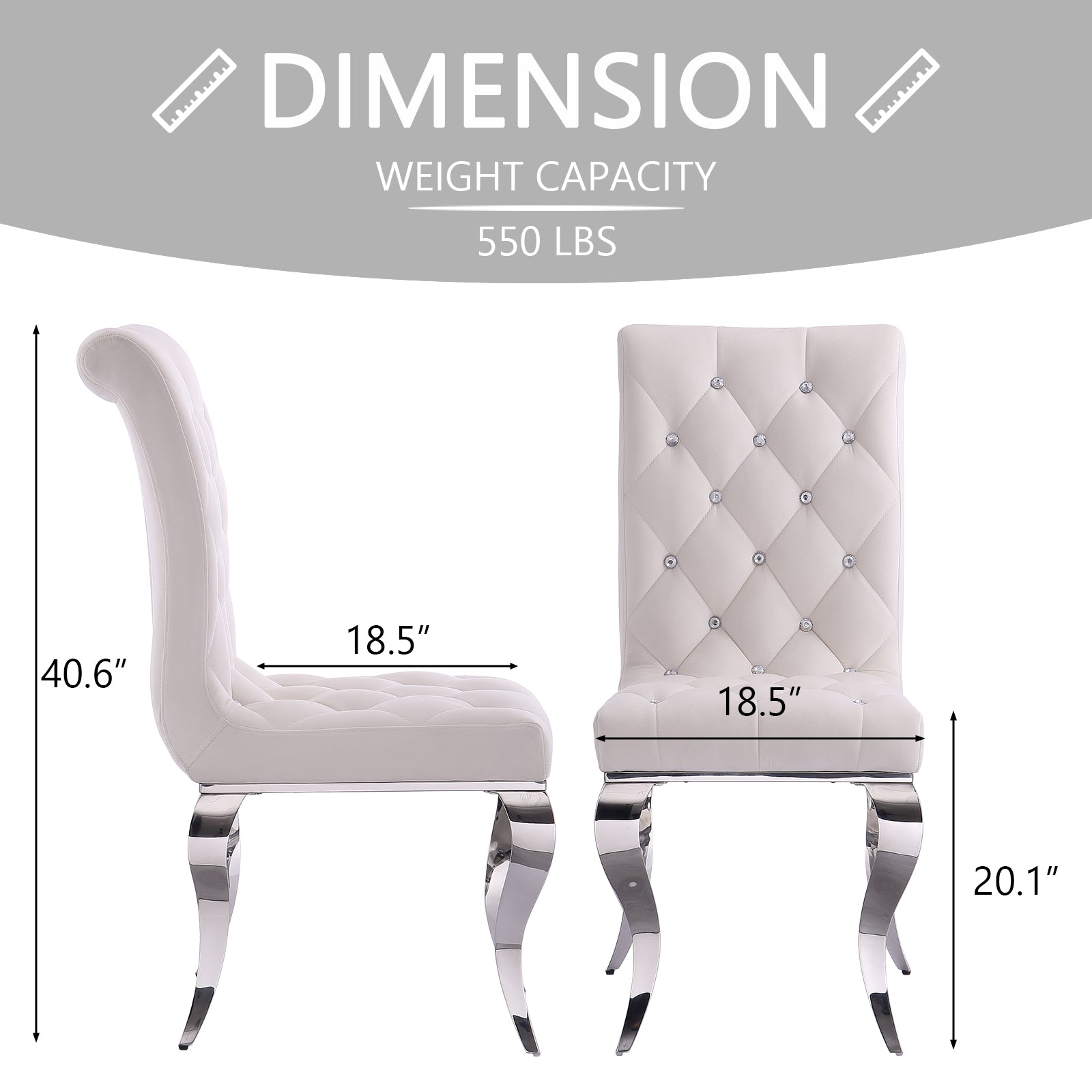 White Velvet dining Chairs| Button Tufted Crystal Back | C133