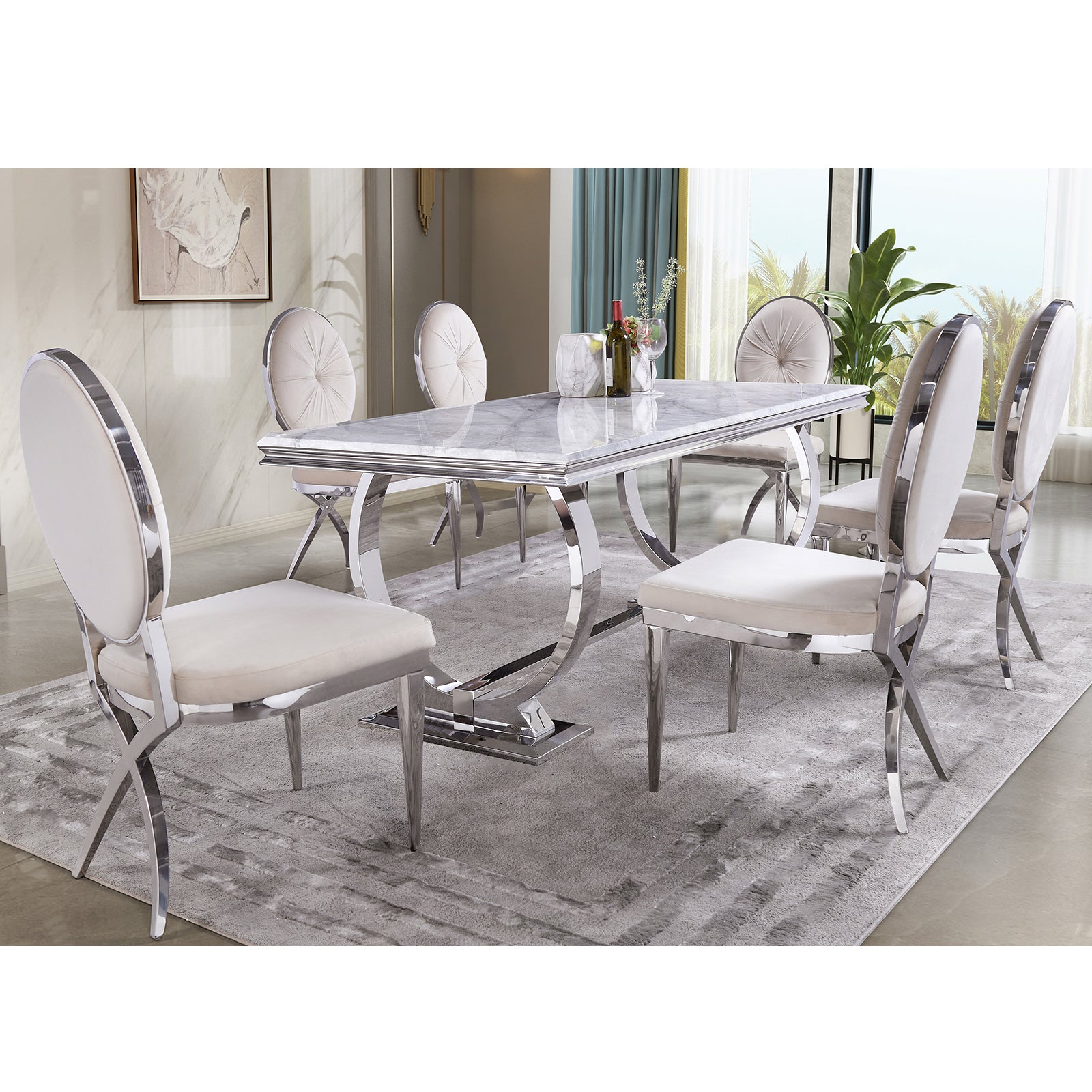 630-Set | AUZ Silver and Gray Dining room Sets for 6