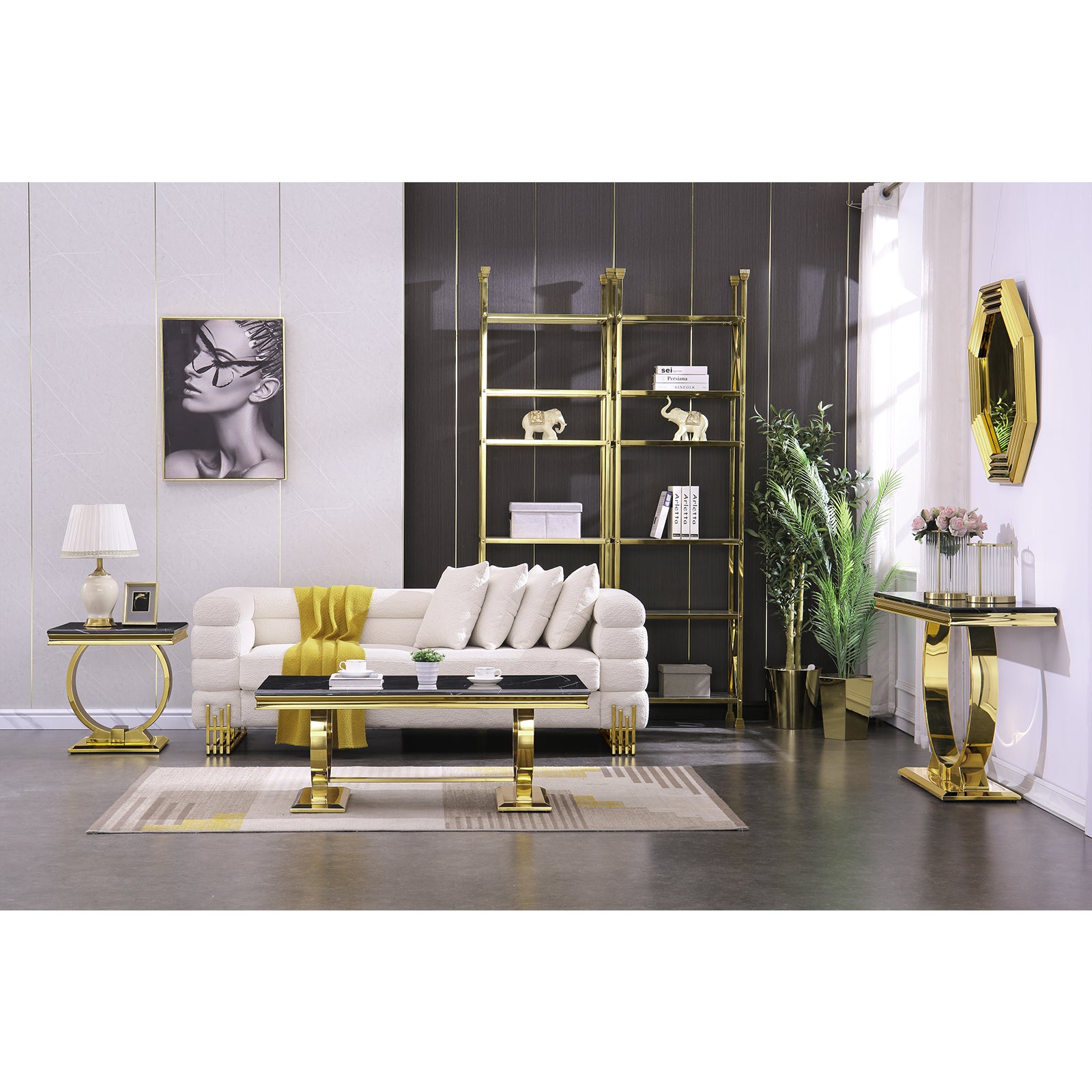 Black and Gold Living room table Set | U Metal Base | L204