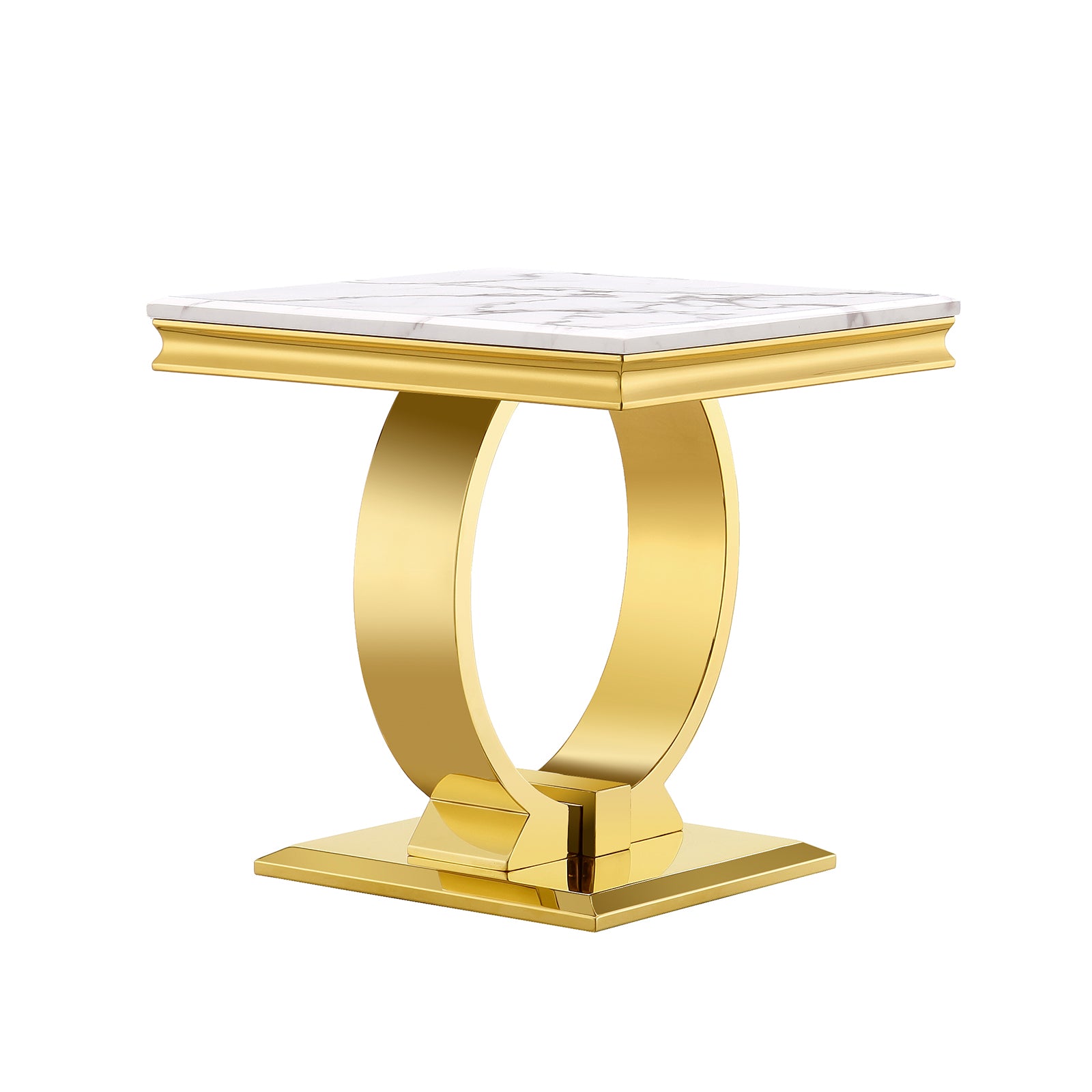 White End Table With Gold Metal U Base| E401