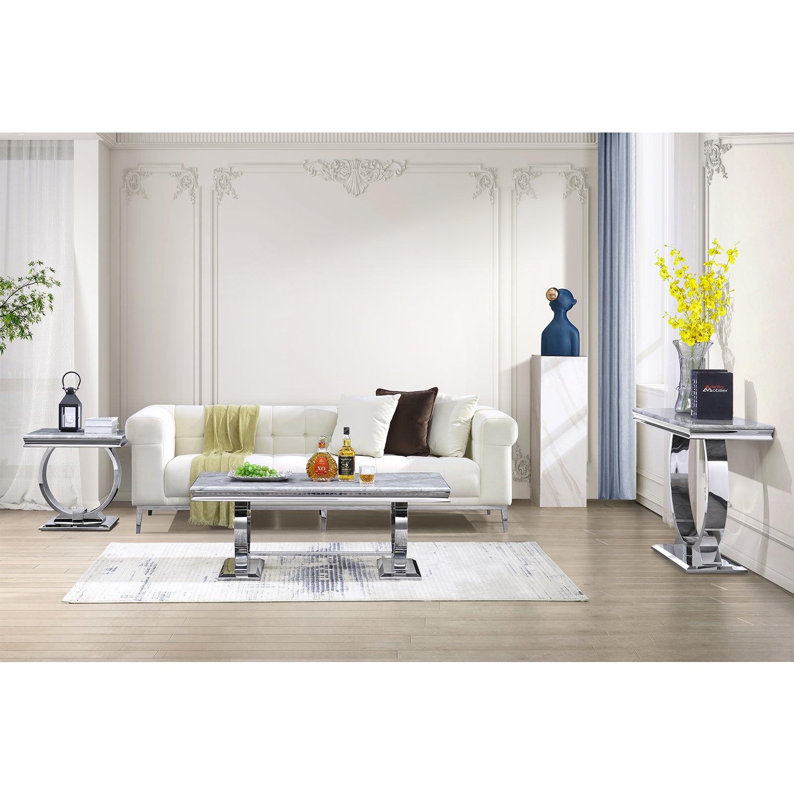 Silver End Table With Silver Metal U Base | E402