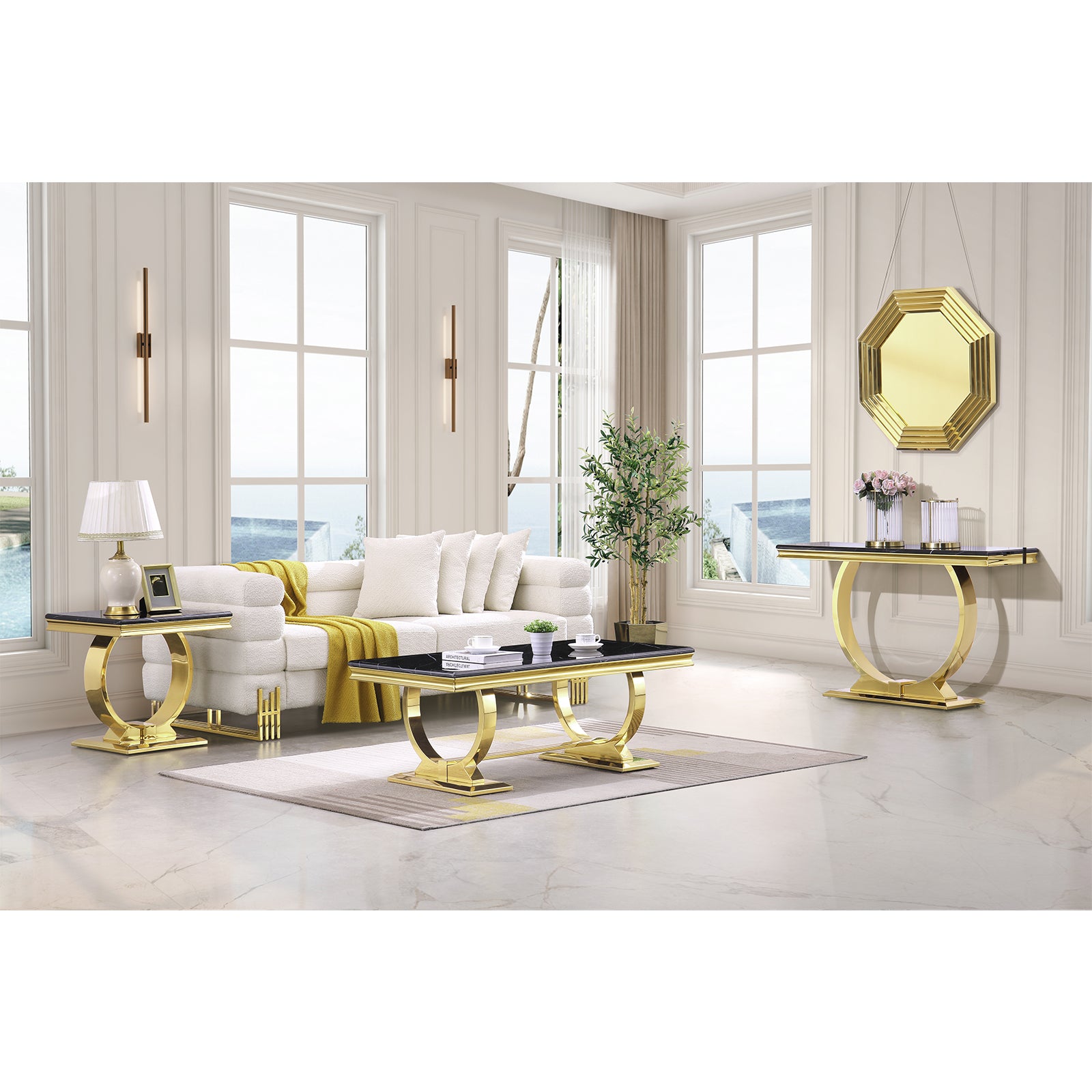 Black End Table With Gold Metal U Base | E400